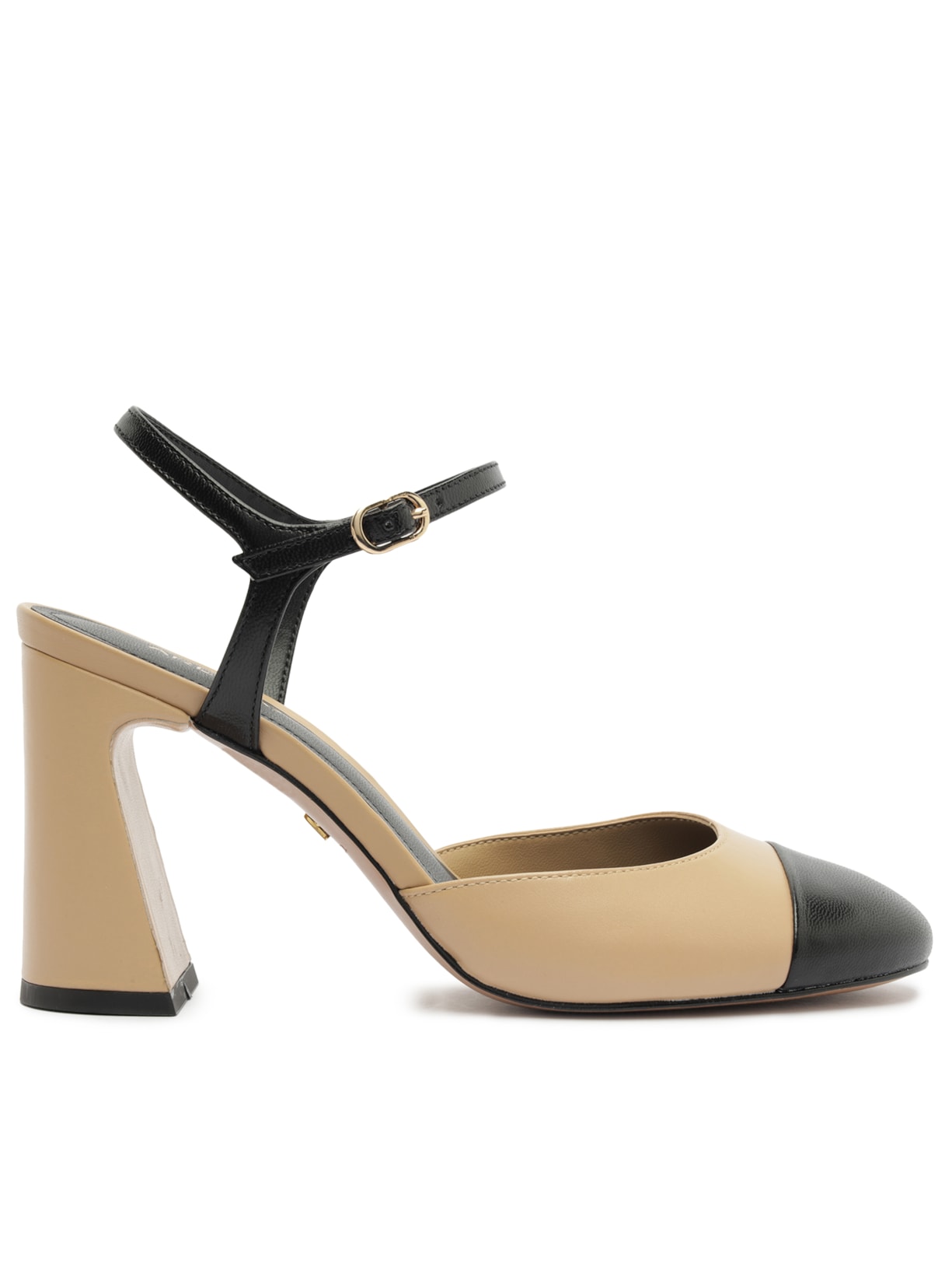 Scarpin Couro Salto Bloco Slingback Cap Toe - Marrom