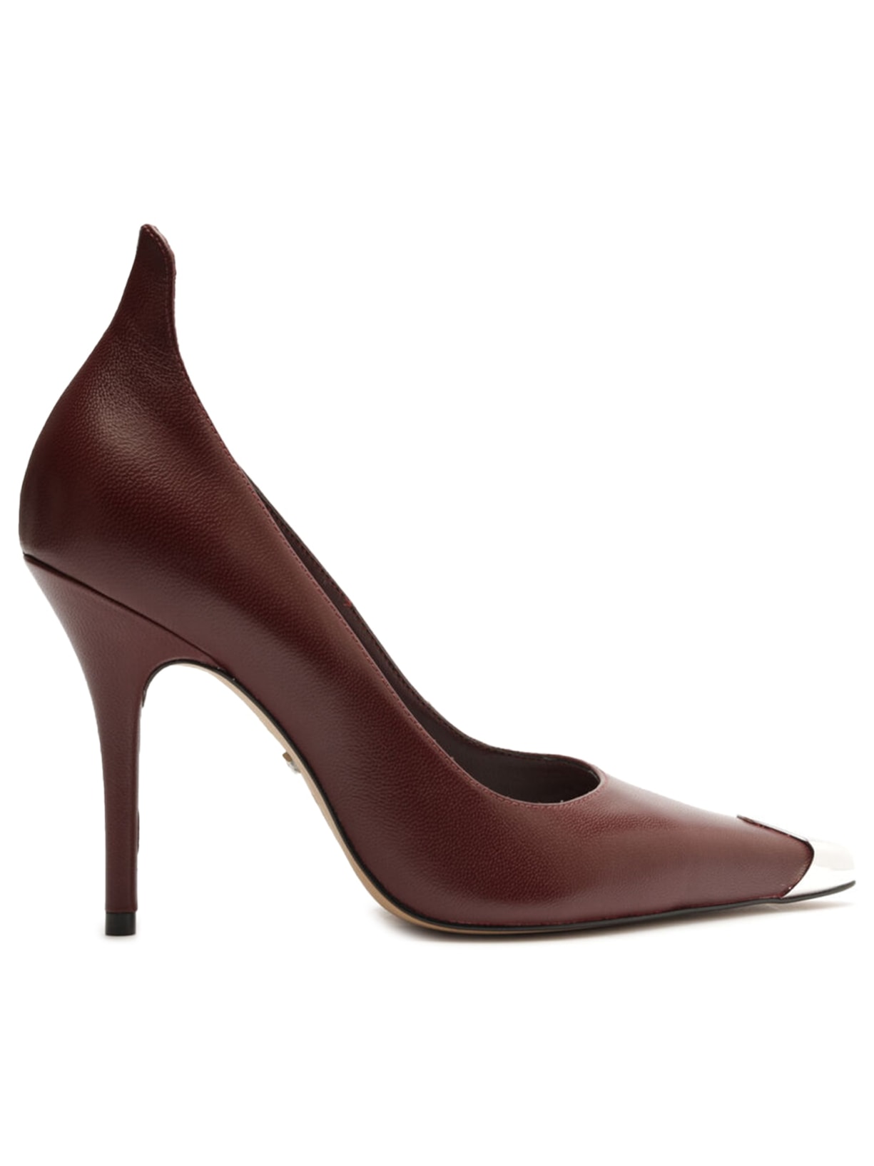 Scarpin Couro Salto Fino Cap Toe Metal - Vinho