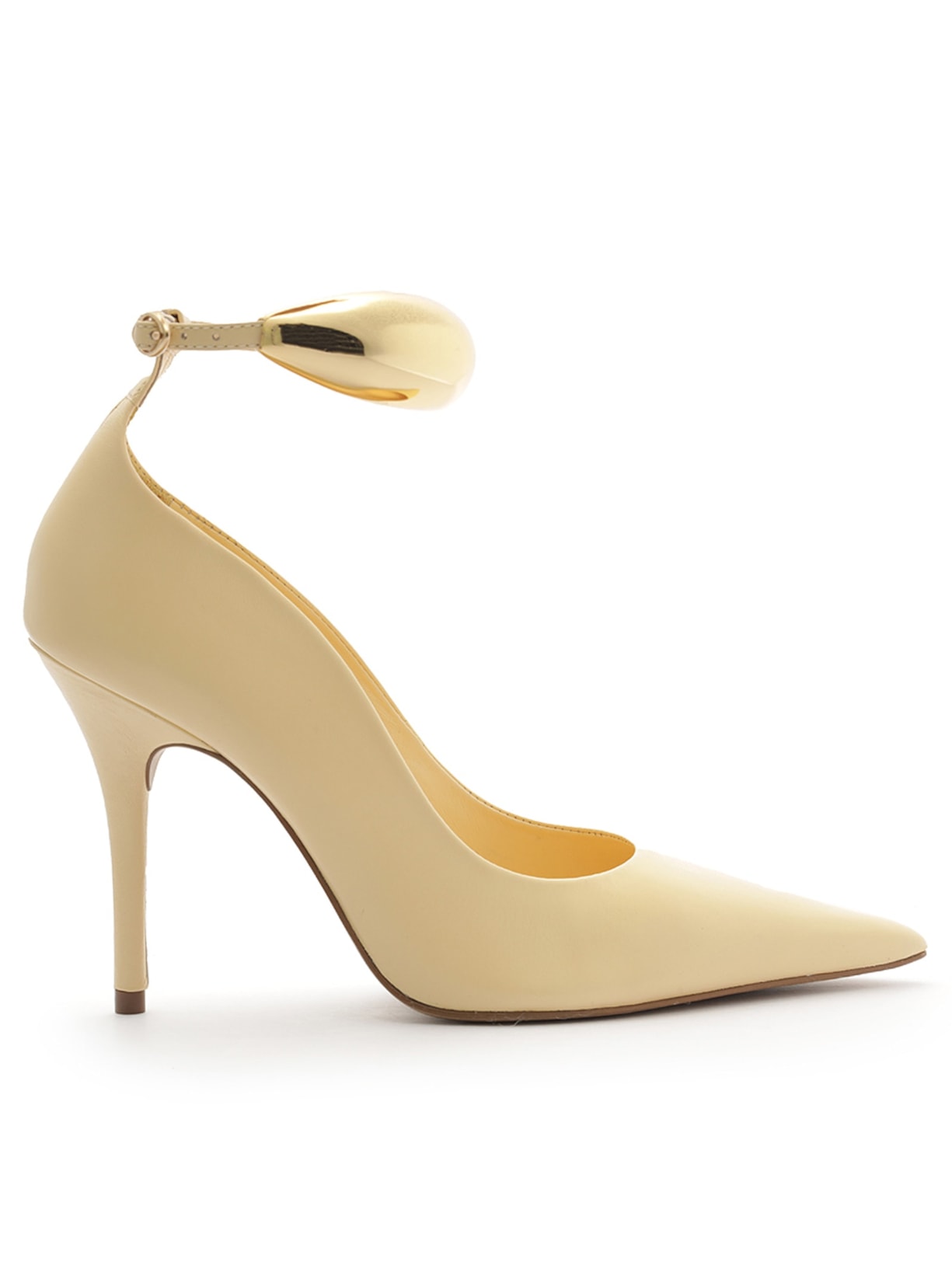 Scarpin Couro Salto Fino Tira - Amarelo