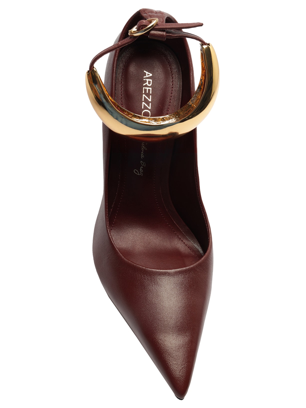 Scarpin Couro Salto Fino Tira Vinho Arezzo + Silvia Braz