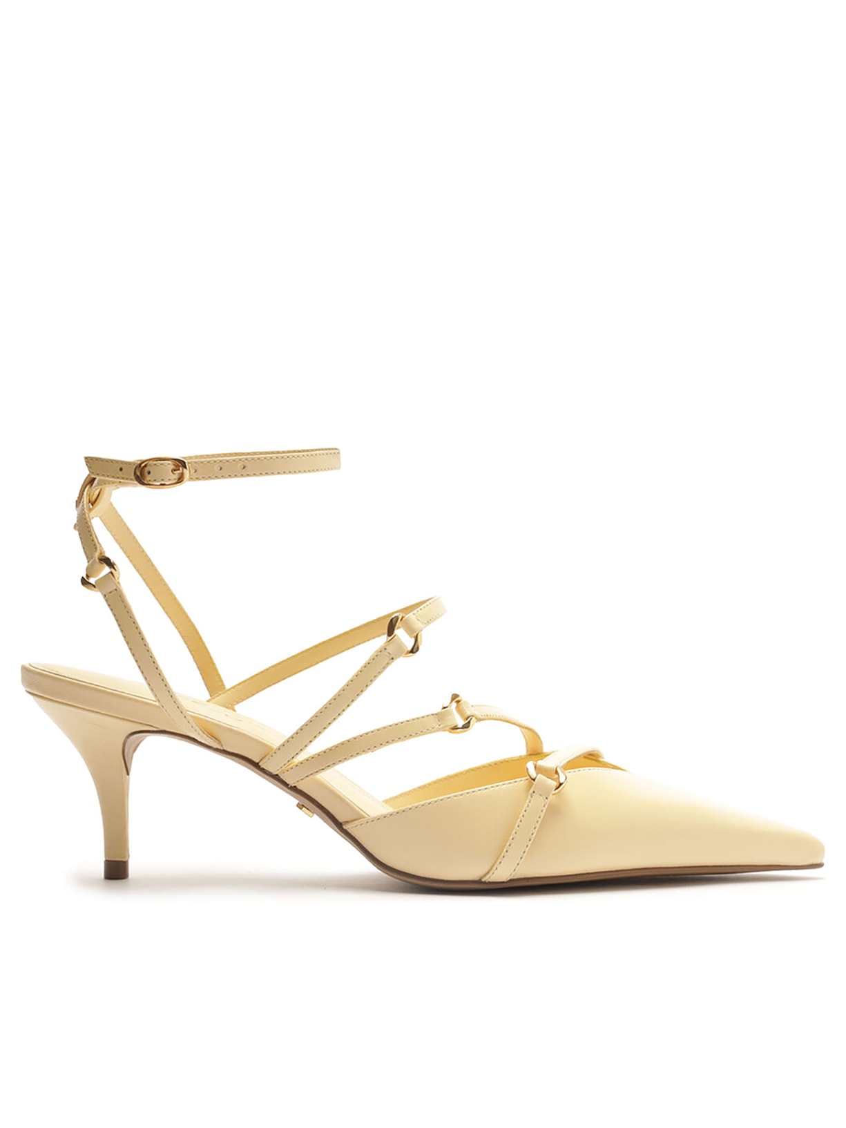 Scarpin Couro Salto Kitten Tiras - Amarelo