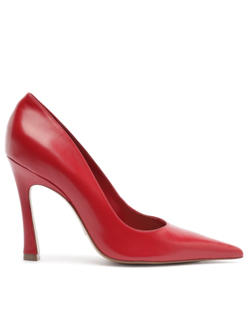 Scarpin Couro Salto Médio Bico Fino - Vermelho