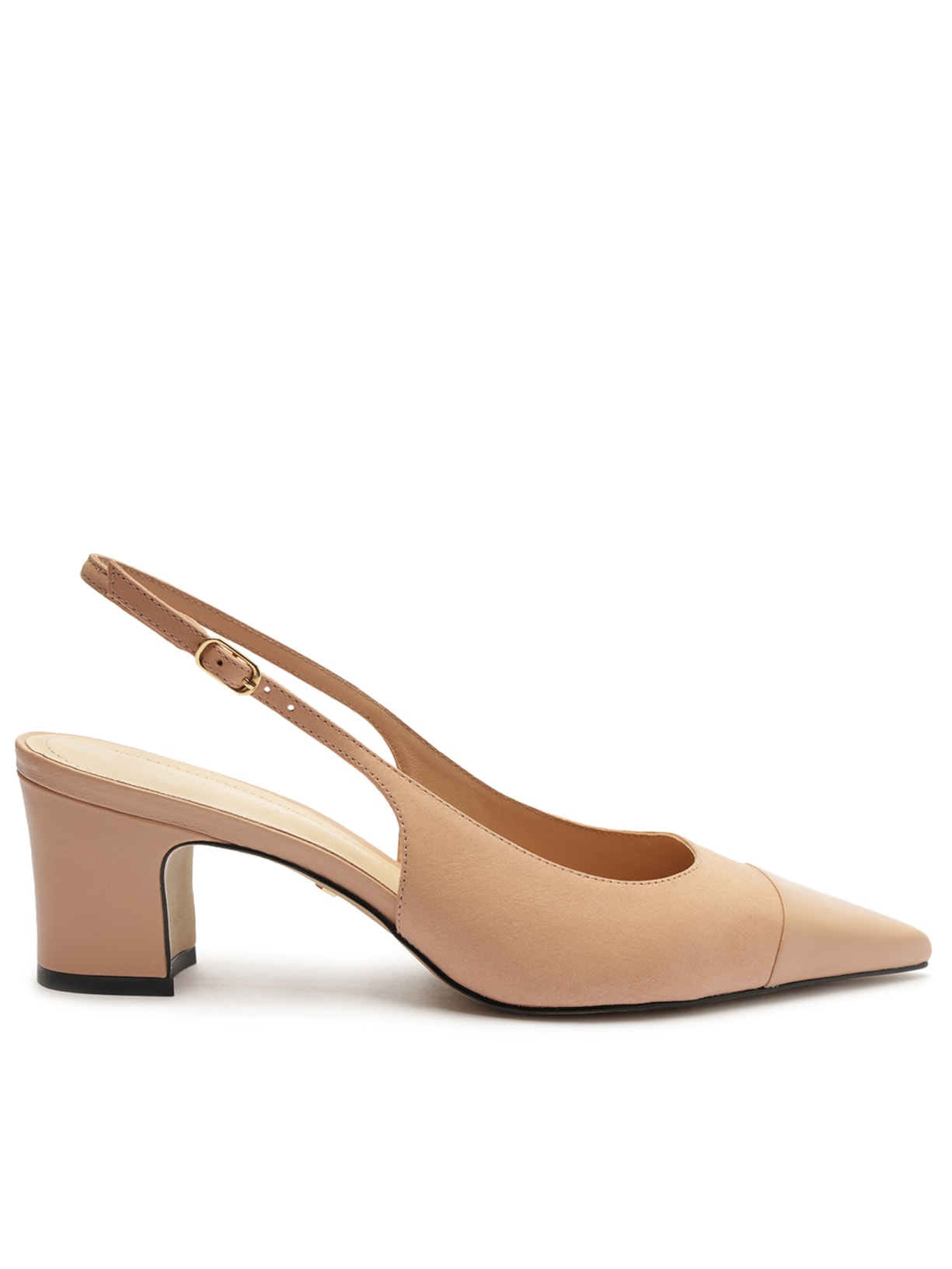 Scarpin Couro Slingback Cap Toe - Bege