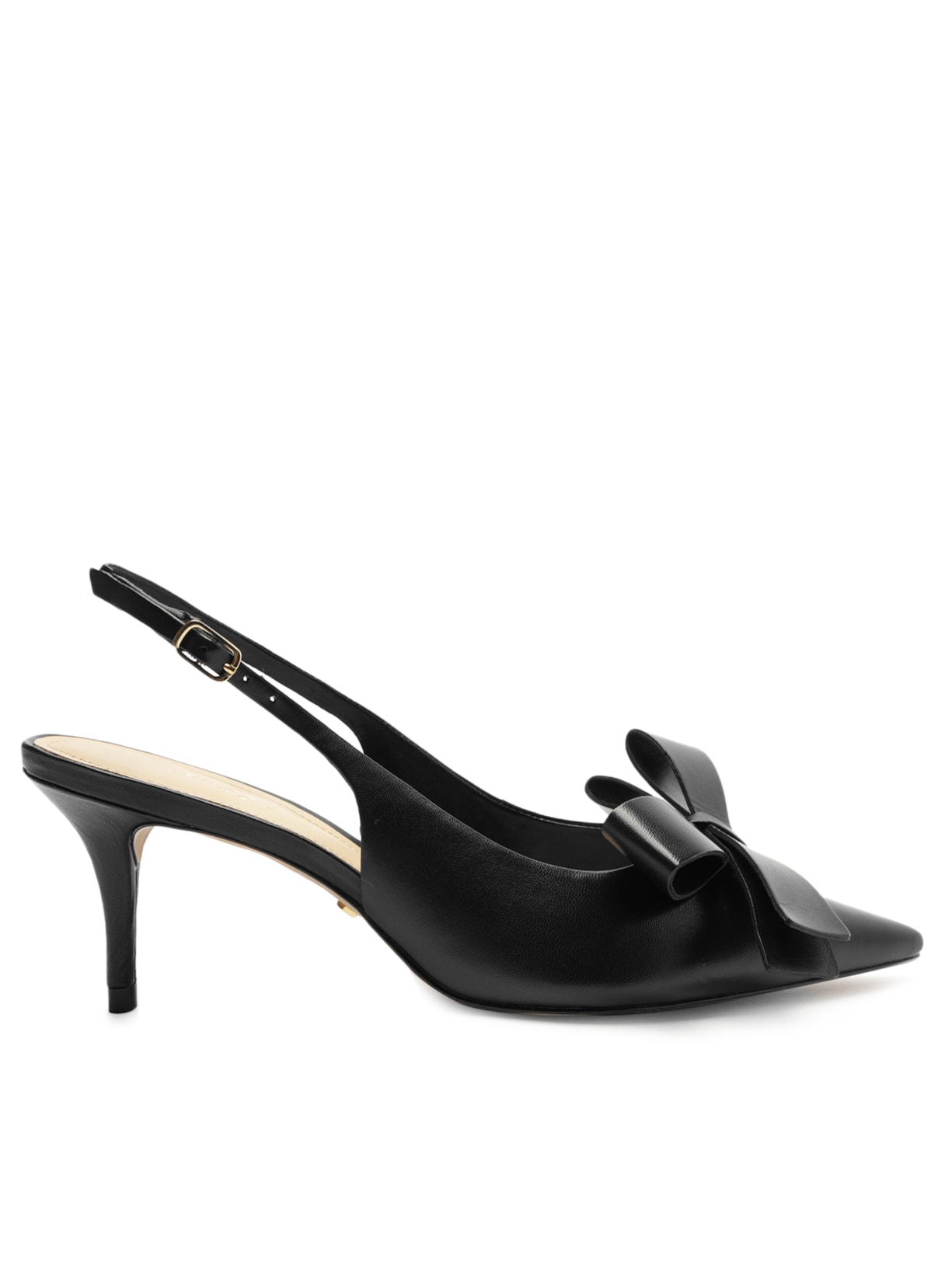 Scarpin Couro Slingback Laço Lateral - Preto