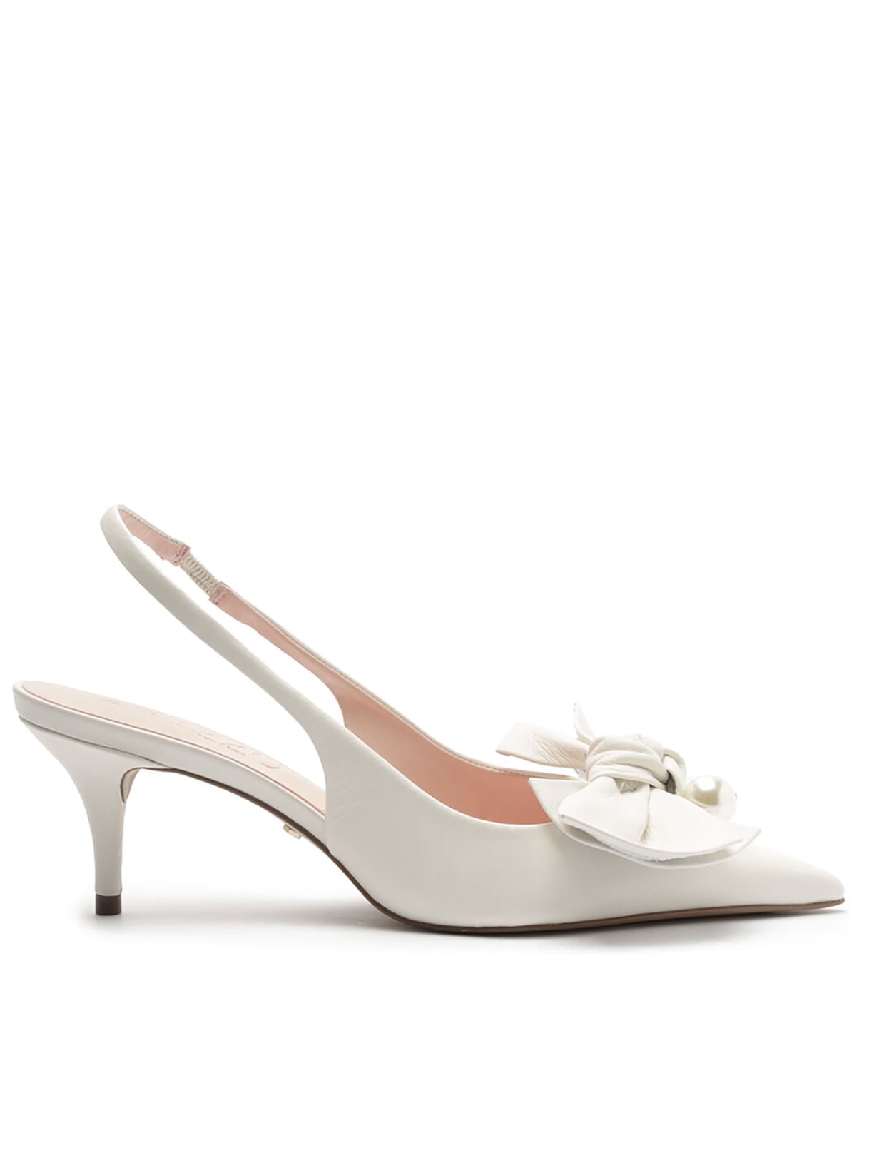 Scarpin Couro Slingback Laço Pérolas - Branco