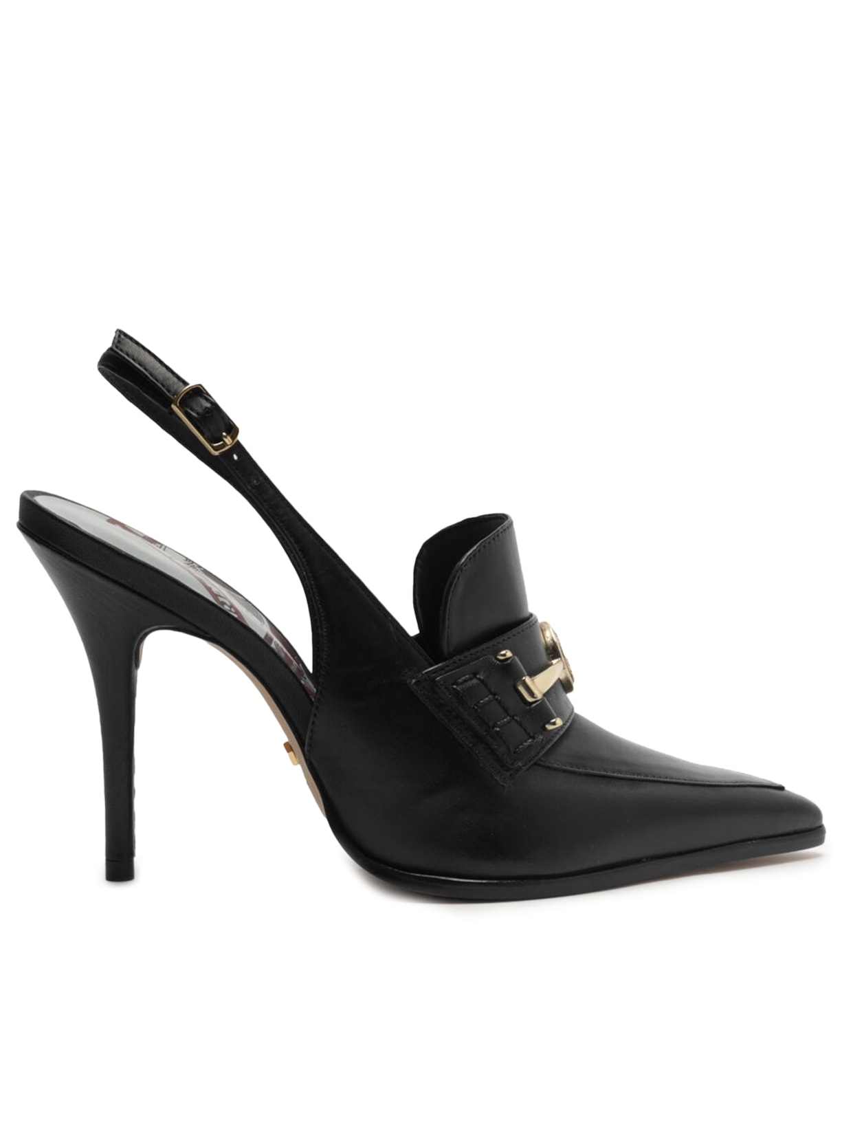 Scarpin Couro Slingback Medalha - Preto