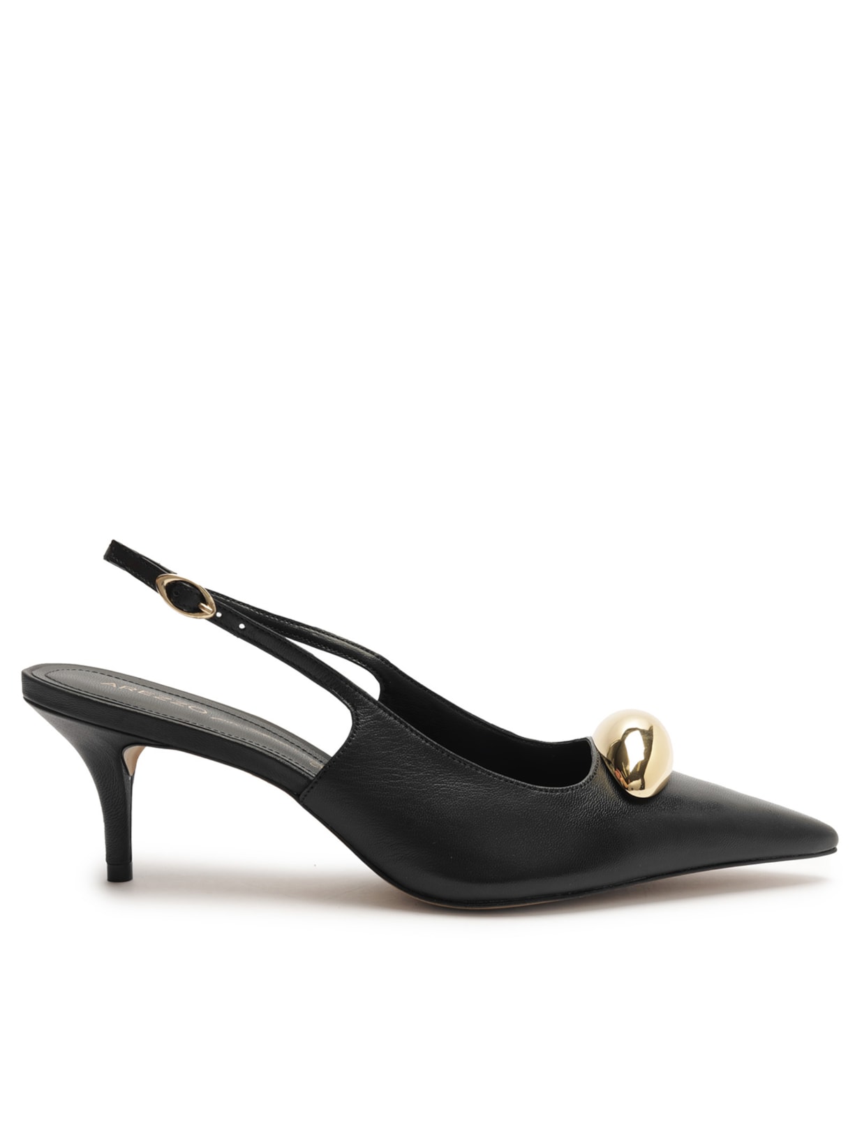 Scarpin Couro Slingback Metal - Preto