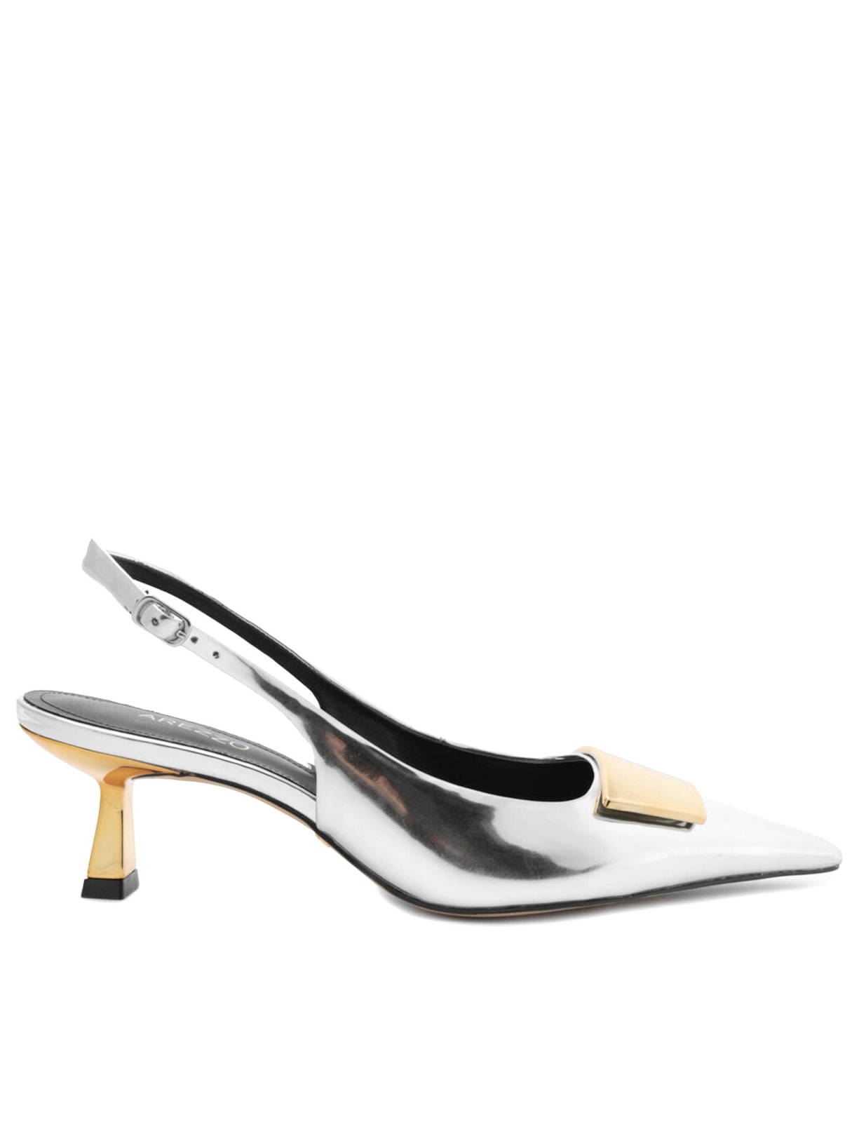 Scarpin Couro Slingback Metal Silvia Braz - Prata