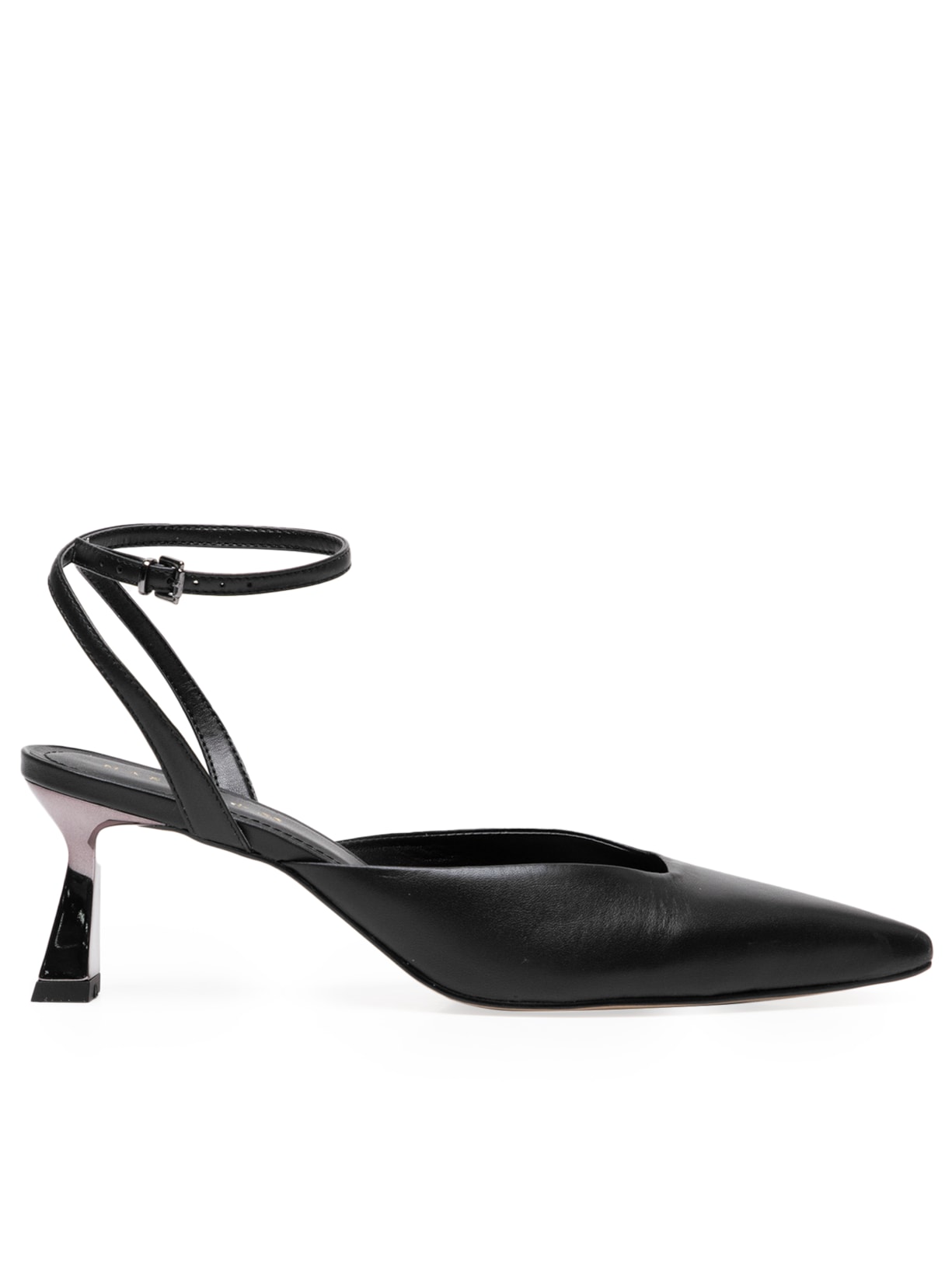 Scarpin Em Couro Com Salto Médio - Preto