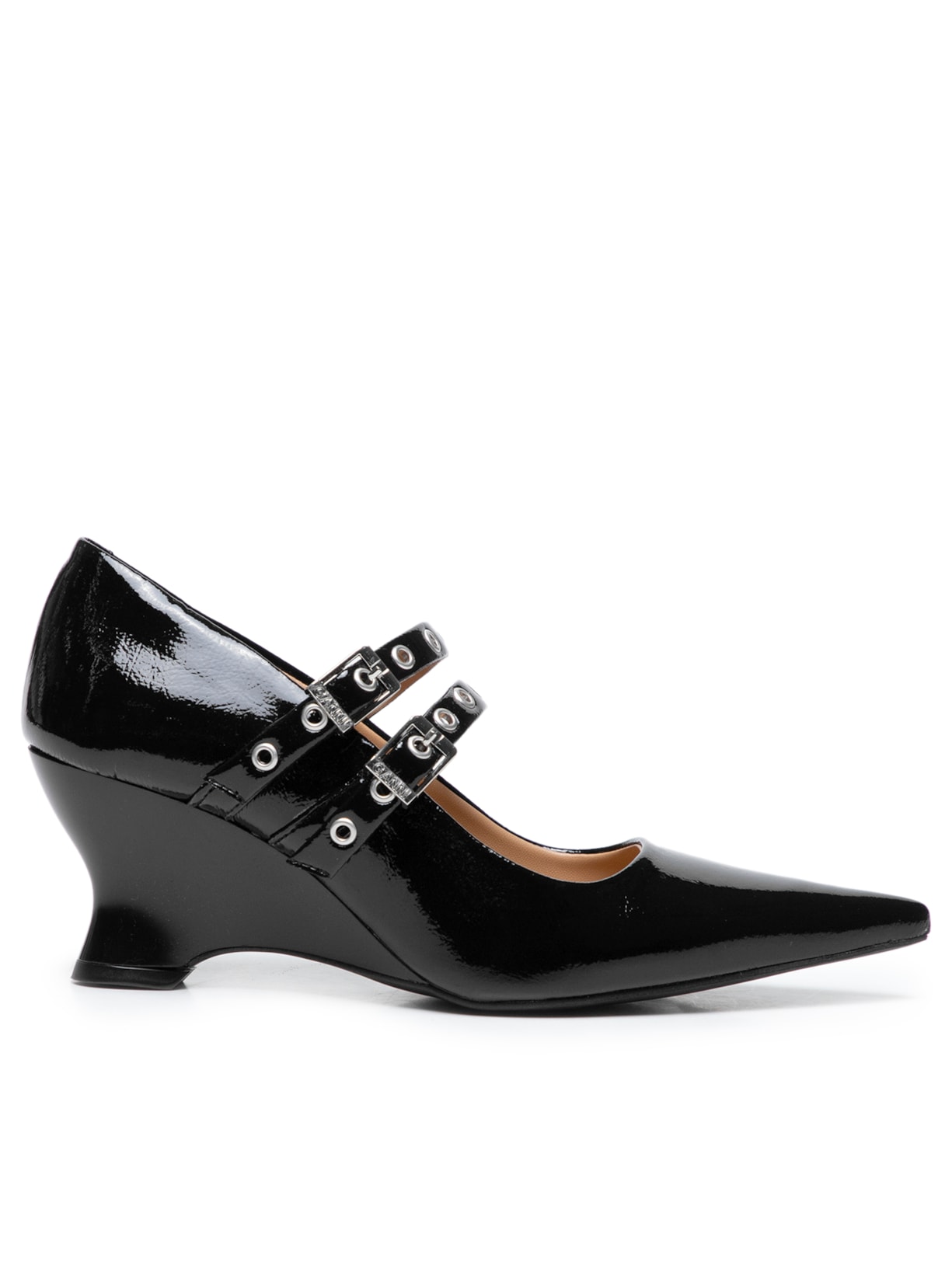 Scarpin Eyelets Low Wedge Pump Naplack - Preto