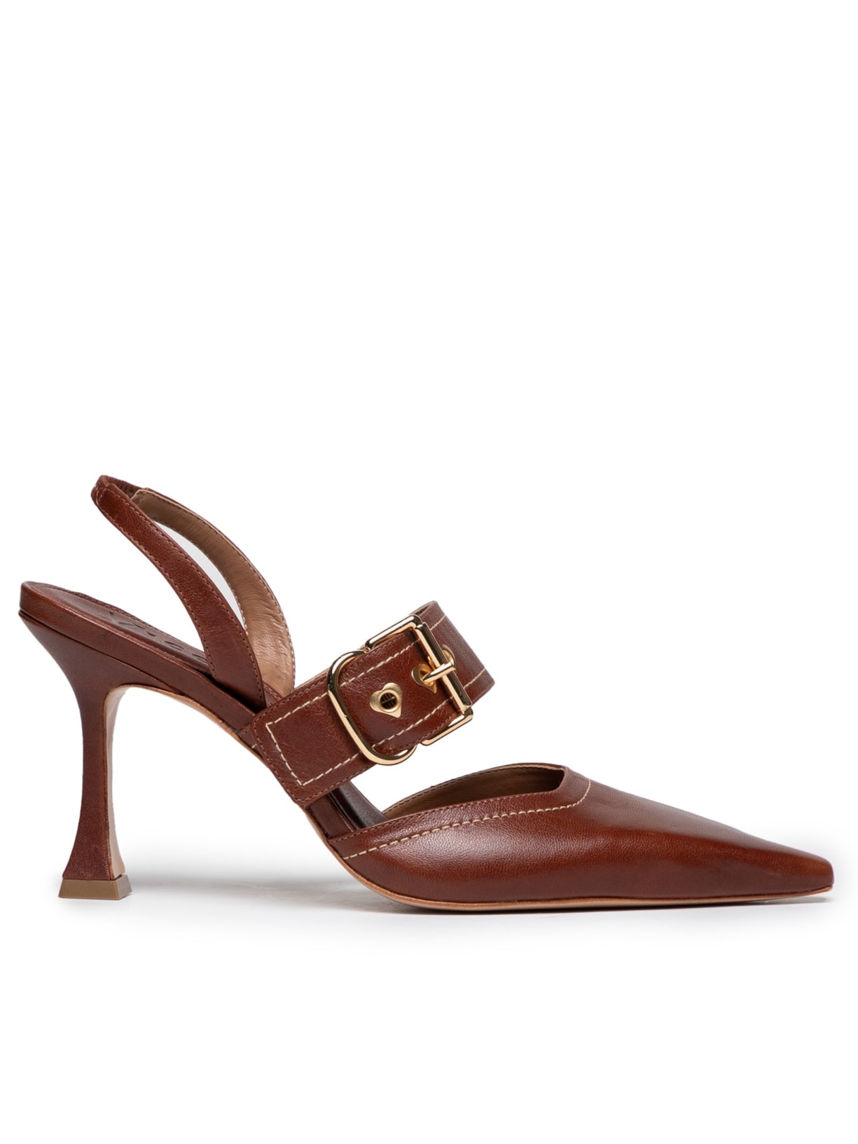 Scarpin Fechado Salto Alto Couro Tostado - Marrom