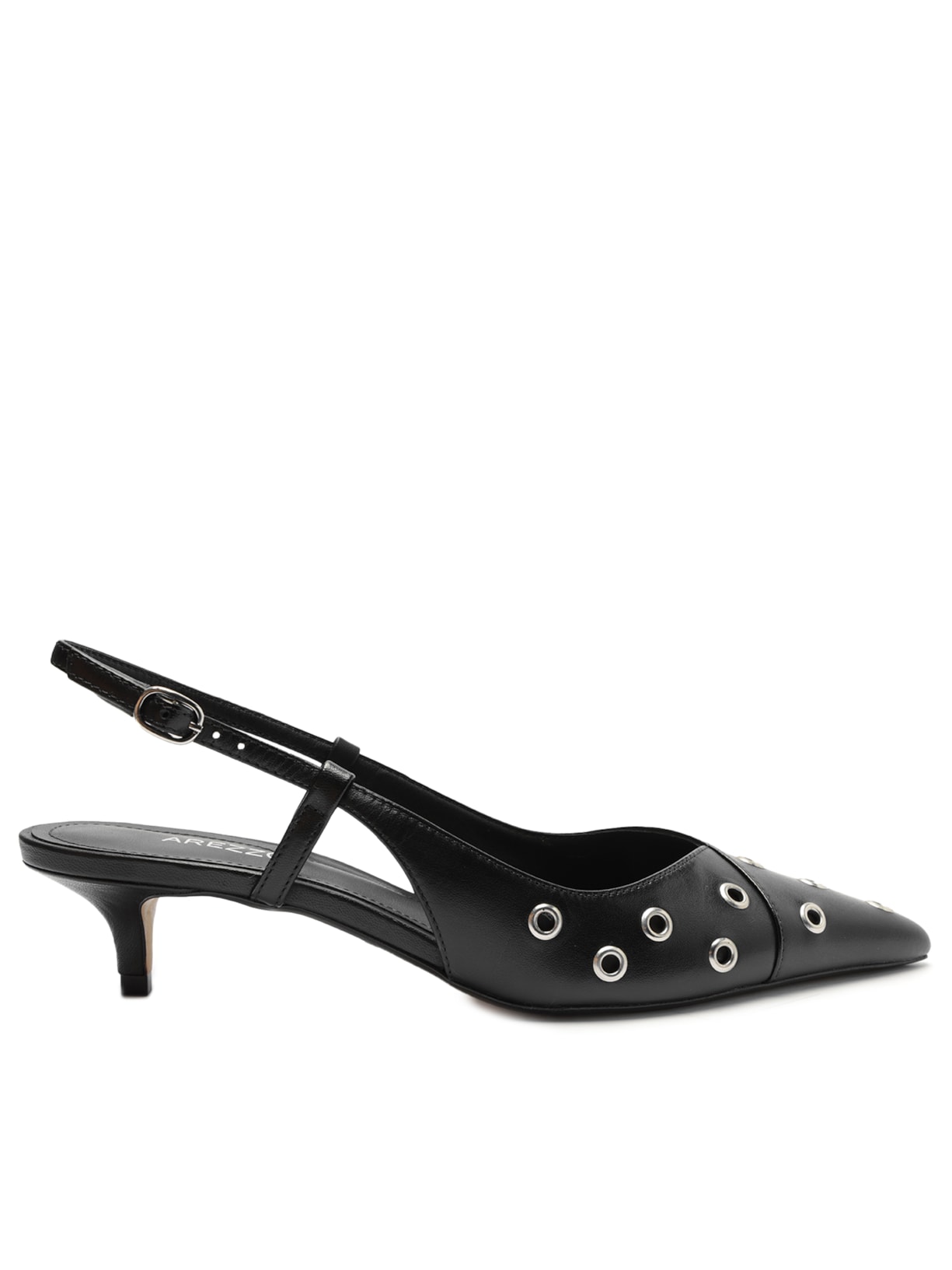 Scarpin Feminino Couro Bico Fino Slingback Ilhós - Preto