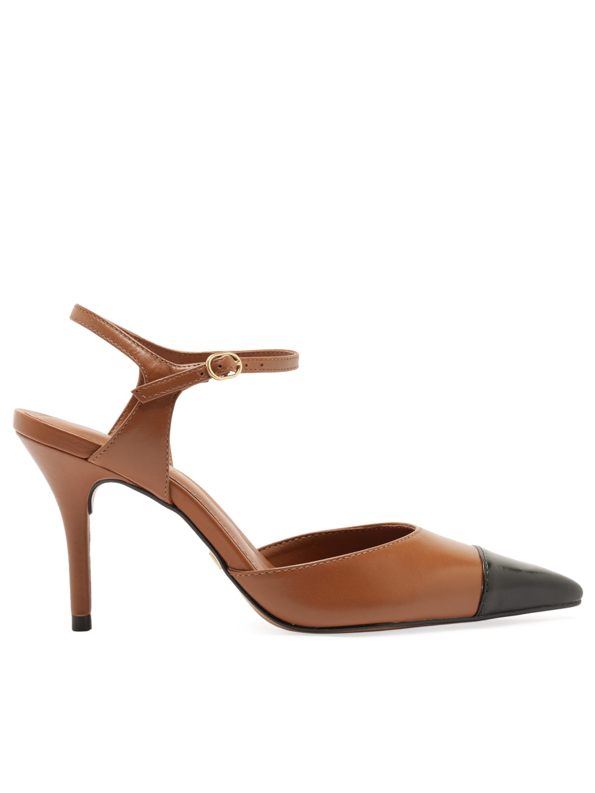 Scarpin Feminino Couro Salto Fino Fivela Slingback Marrom Arezzo