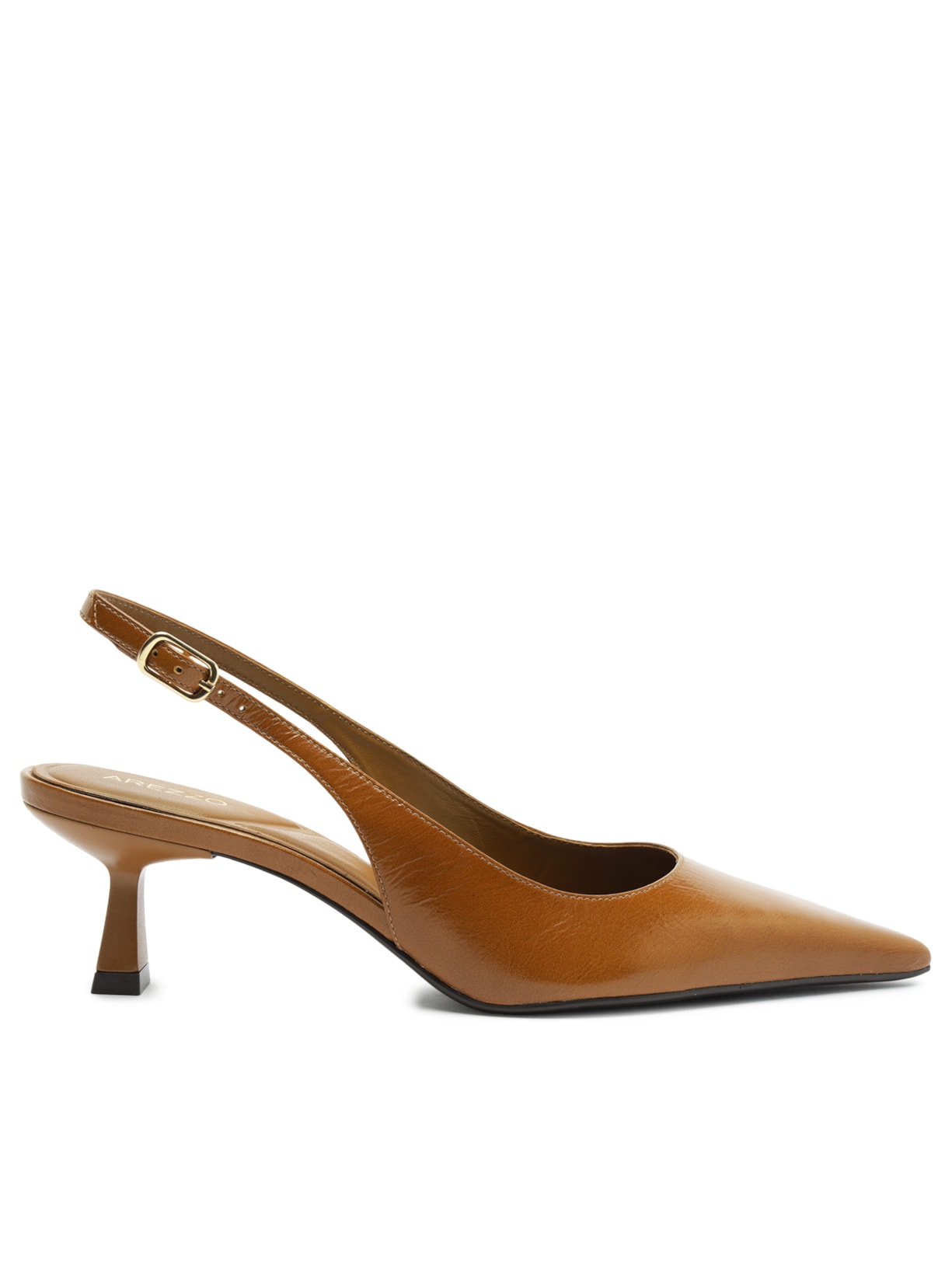 Scarpin Feminino Couro Salto Fino Slingback - Marrom