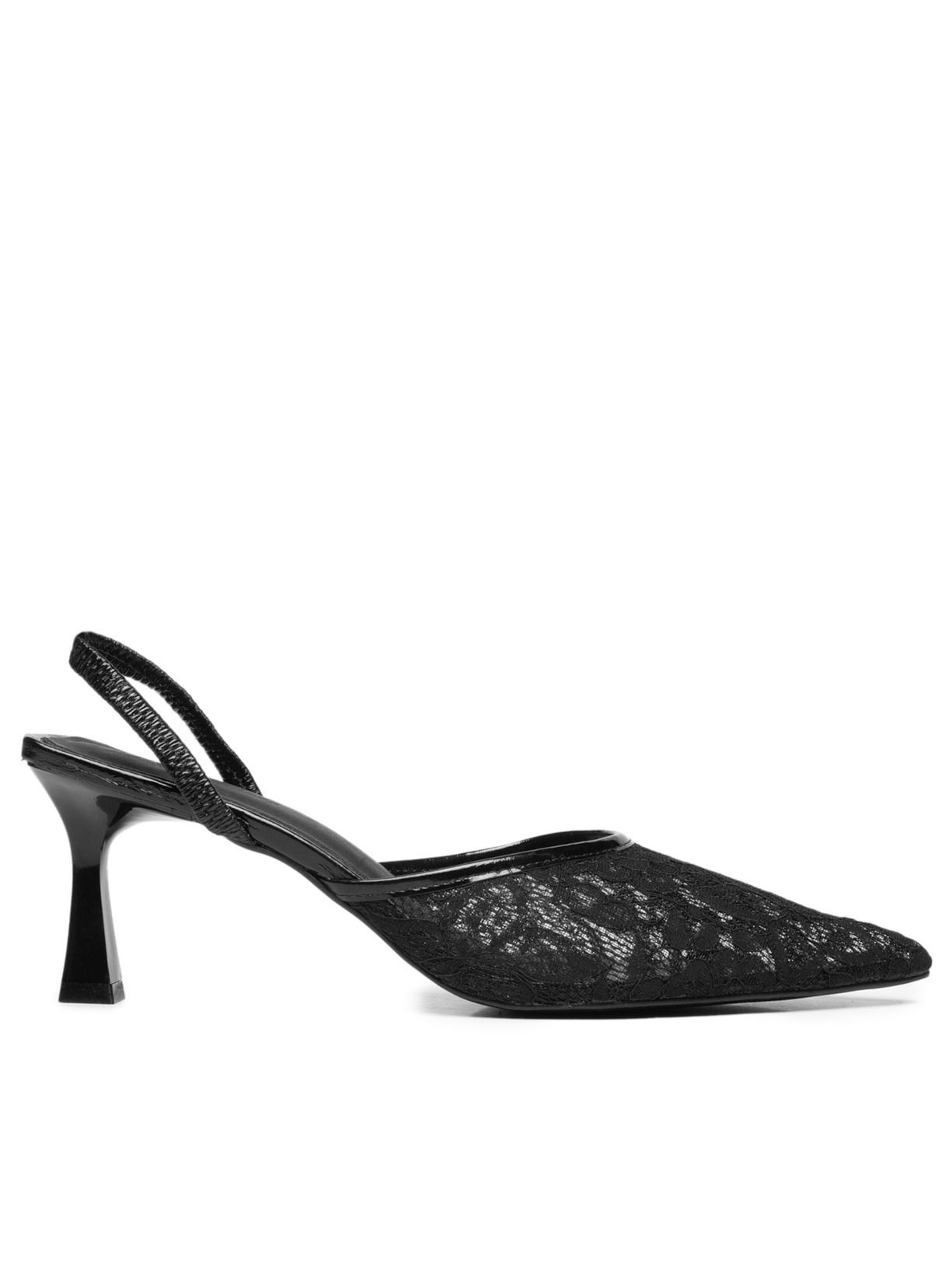 Scarpin Feminino em Couro e Renda Preto Market 33