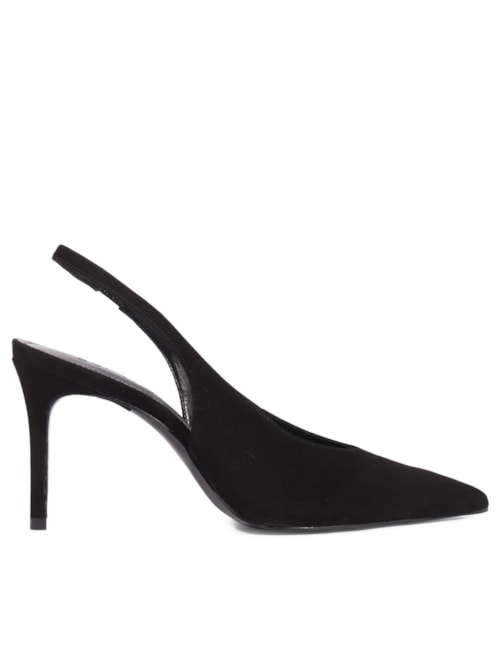 Scarpin Feminino Salto Fino Camurça - Preto