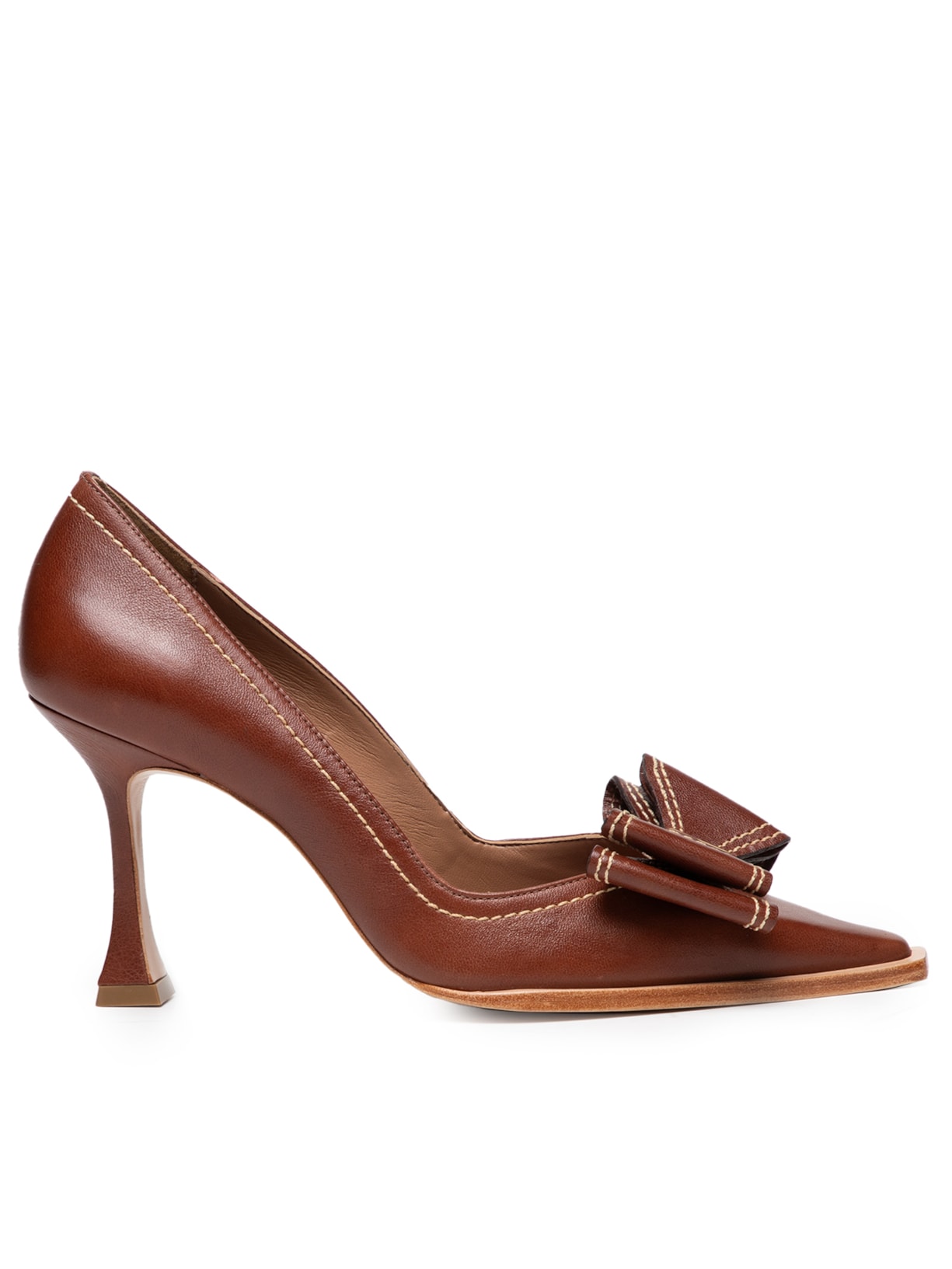 Scarpin Laço Salto Alto Couro - Marrom
