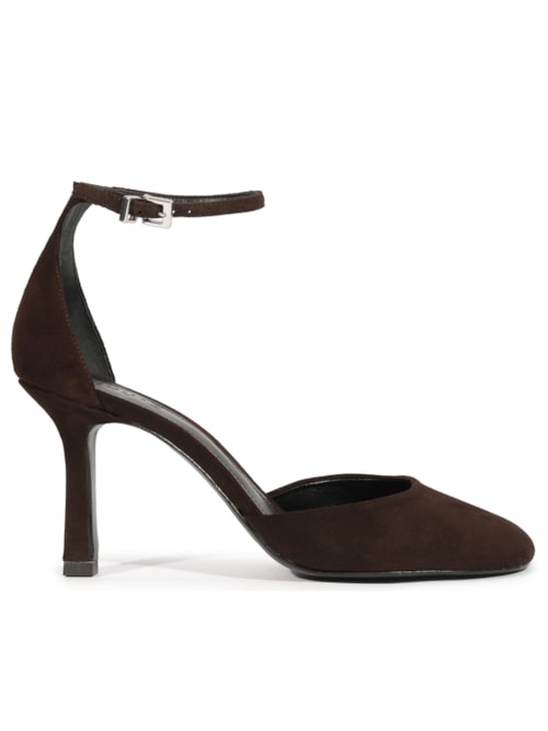 Scarpin Pump Modern Round Camurça - Marrom