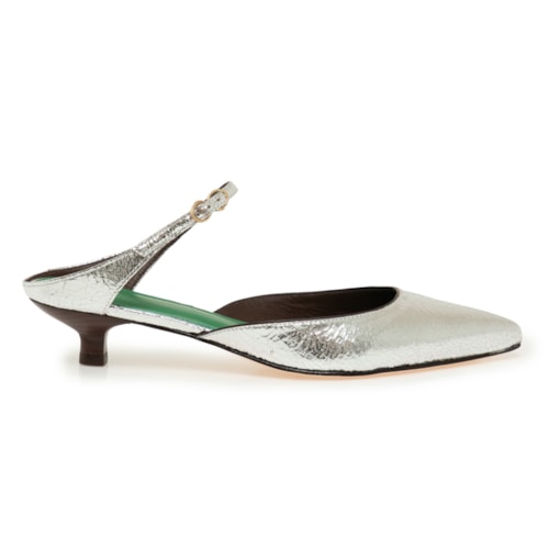 Scarpin Salto Baixo Lila Prata