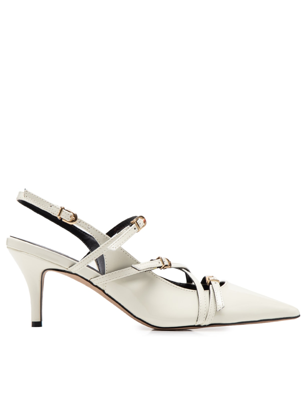 Scarpin Salto Baixo Slingback Fivelas - Branco