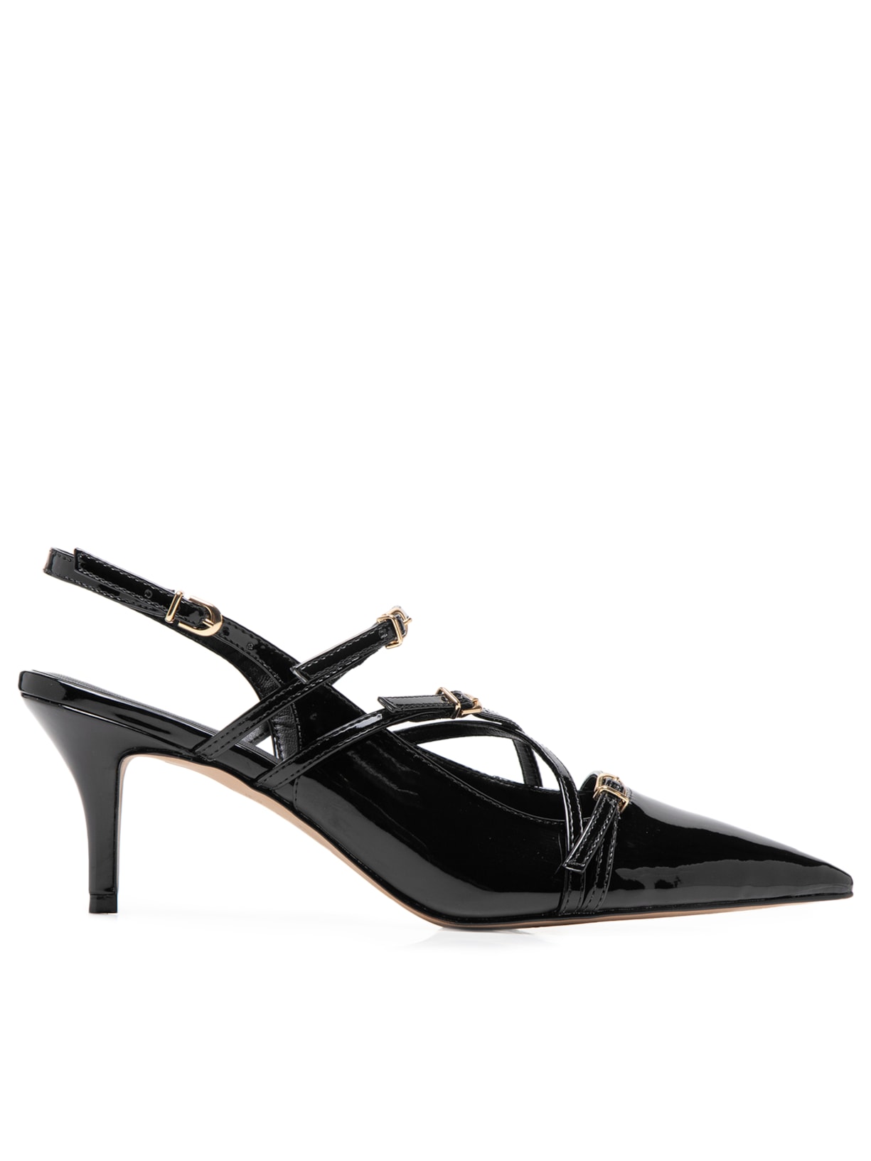 Scarpin Salto Baixo Slingback Fivelas - Preto
