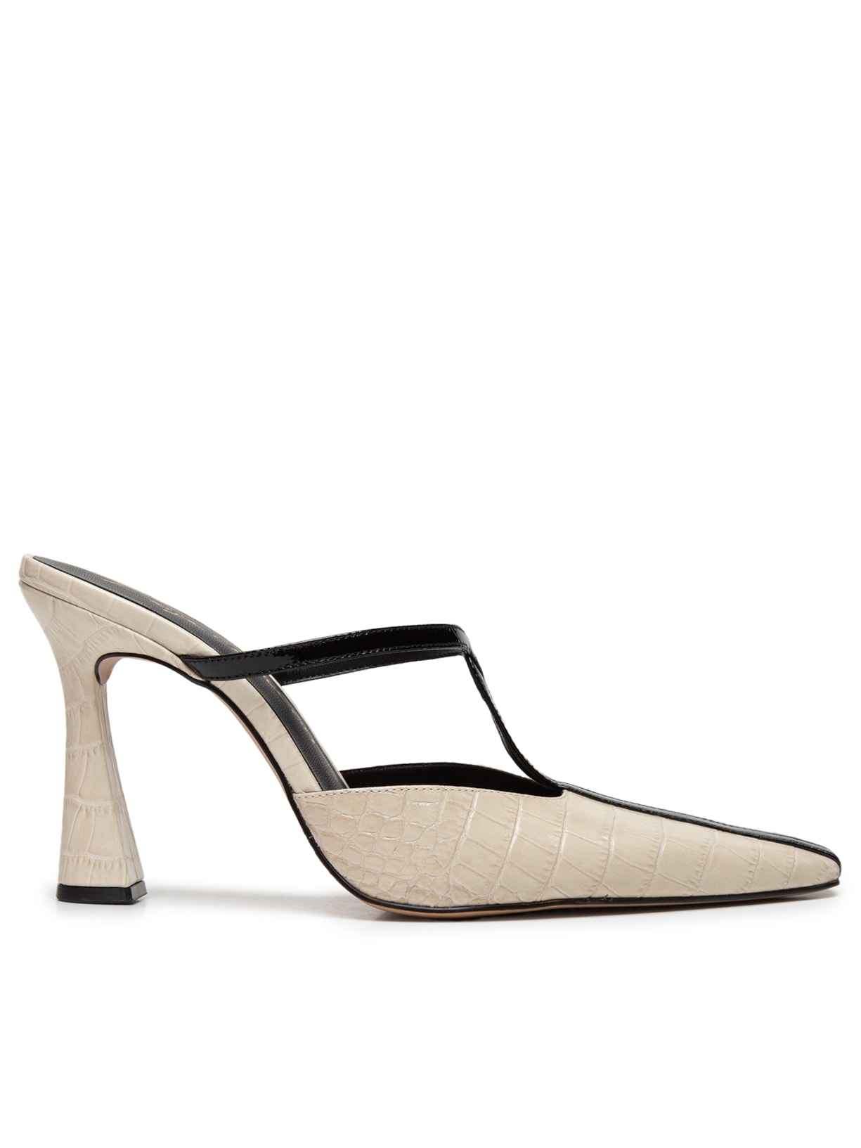 Scarpin Salto Fino Alto Croco Dacar Verniz Show Branco Luiza Barcelos