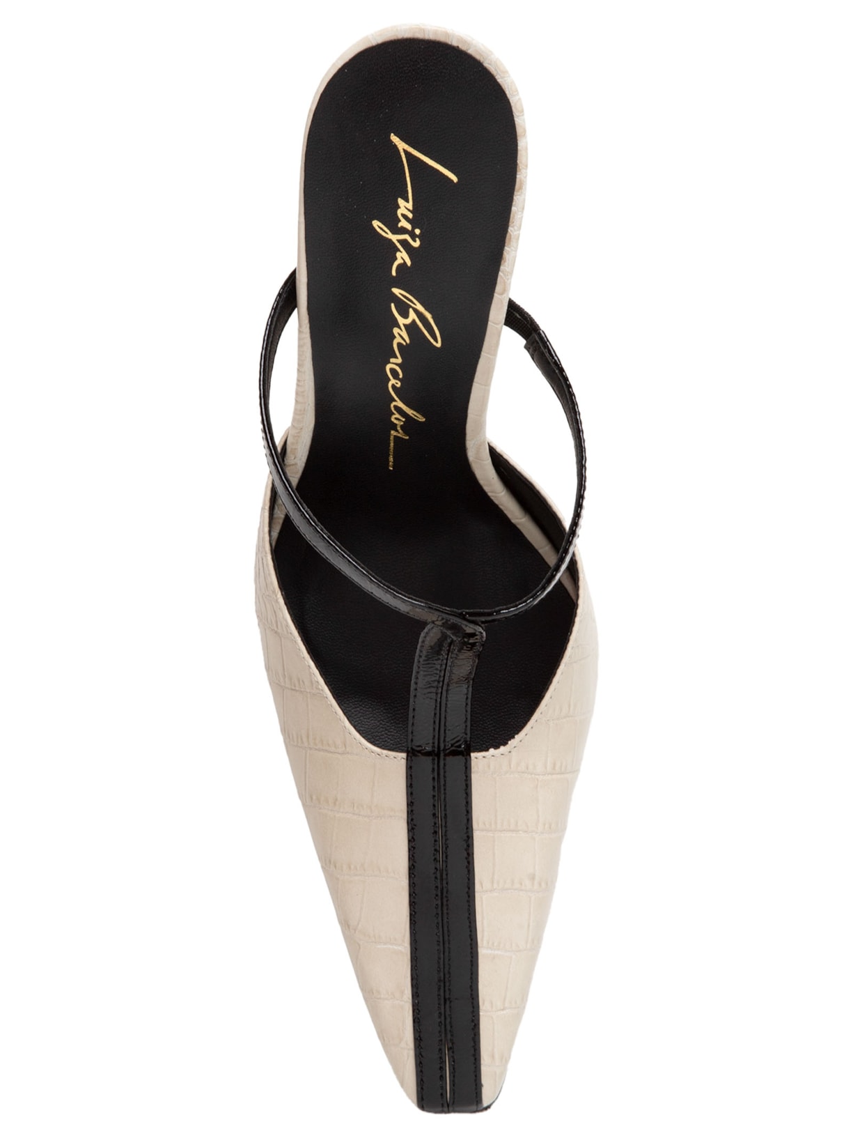 Scarpin Salto Fino Alto Croco Dacar Verniz Show Branco Luiza Barcelos