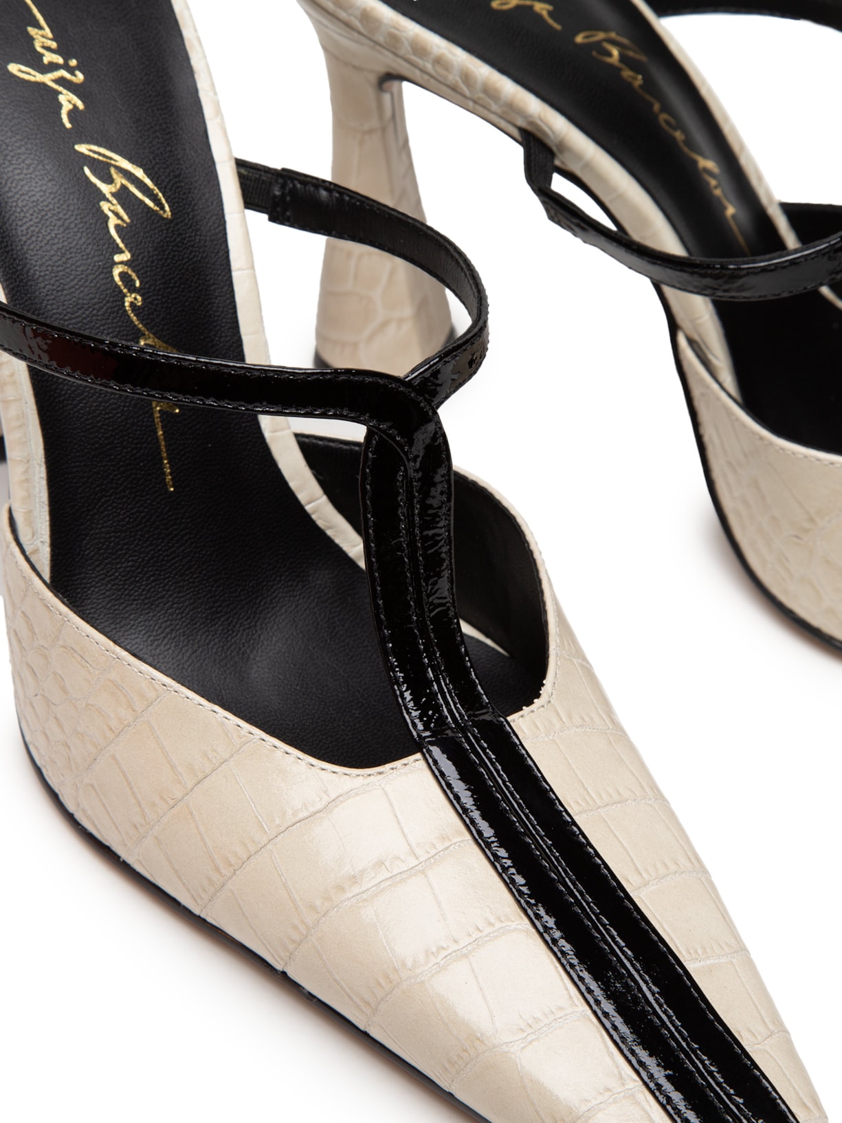 Scarpin Salto Fino Alto Croco Dacar Verniz Show Branco Luiza Barcelos