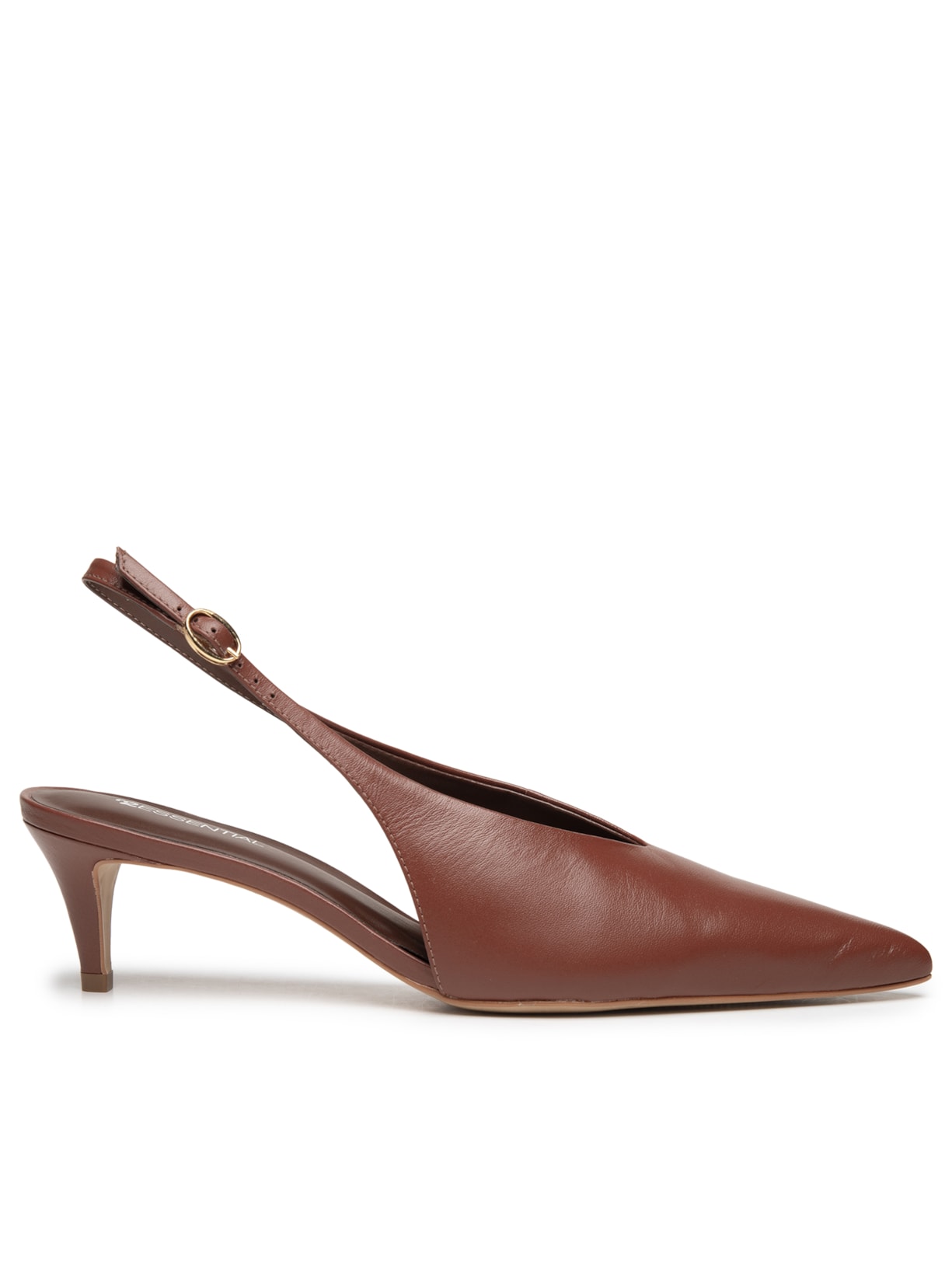 Scarpin Salto Fino Baixo Em Couro Marrom '2Essential