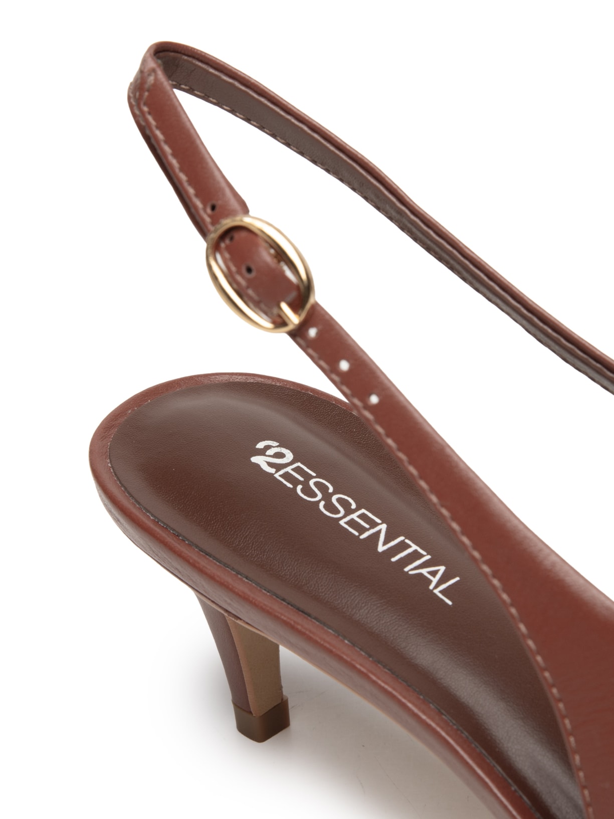 Scarpin Salto Fino Baixo Em Couro Marrom '2Essential