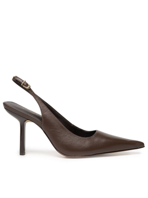 Scarpin Salto Fino Grease - Marrom