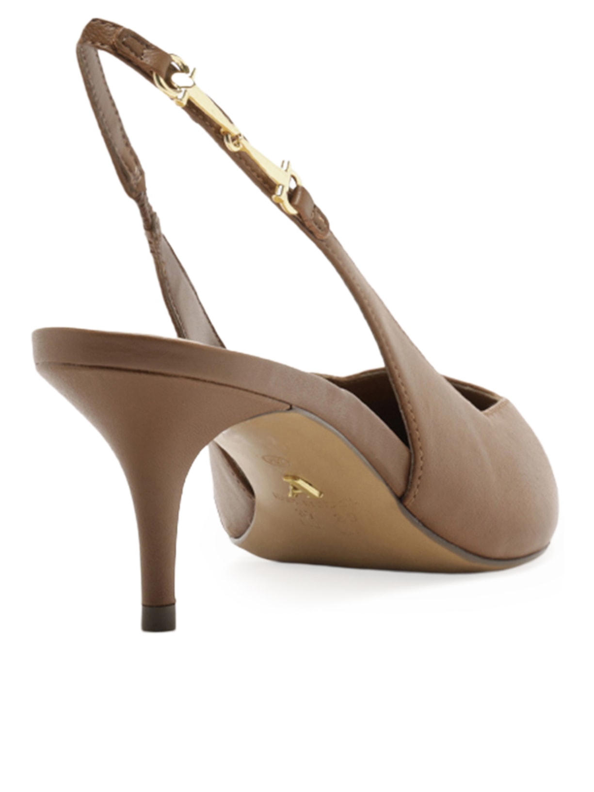 Scarpin Salto Fino Slingback Metais Couro Marrom Arezzo
