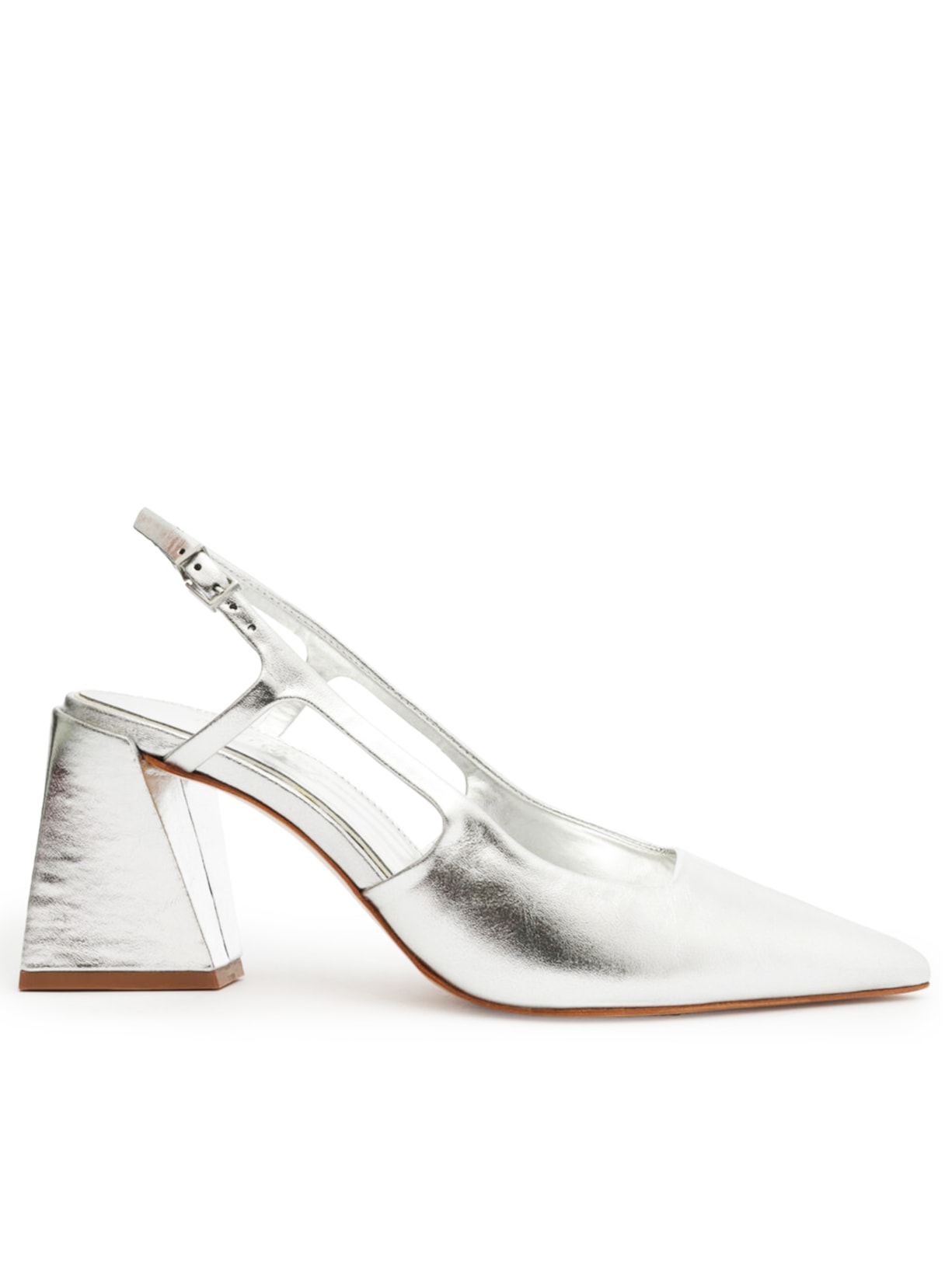 Scarpin Salto Geométrico Couro - Prata