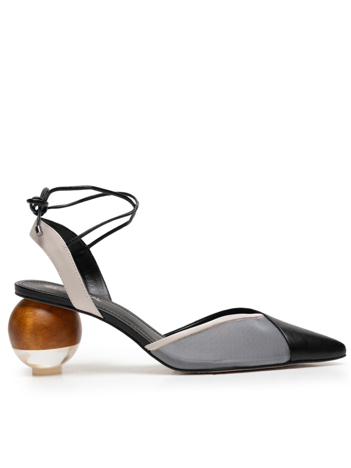 Scarpin Salto Geométrico Tricot em Couro - Preto