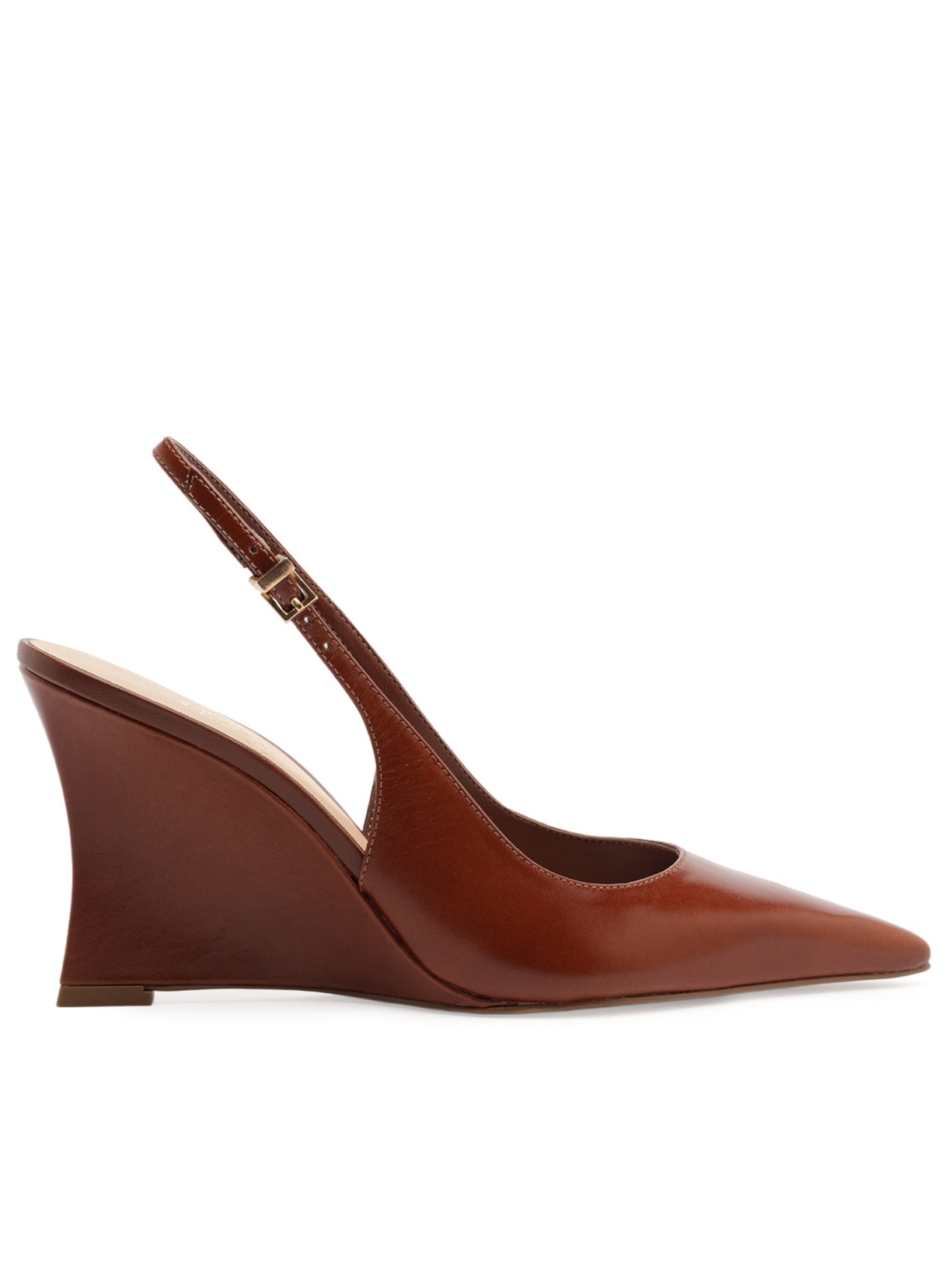 Scarpin Slingback Anabela Couro Salto Alto Marrom Arezzo