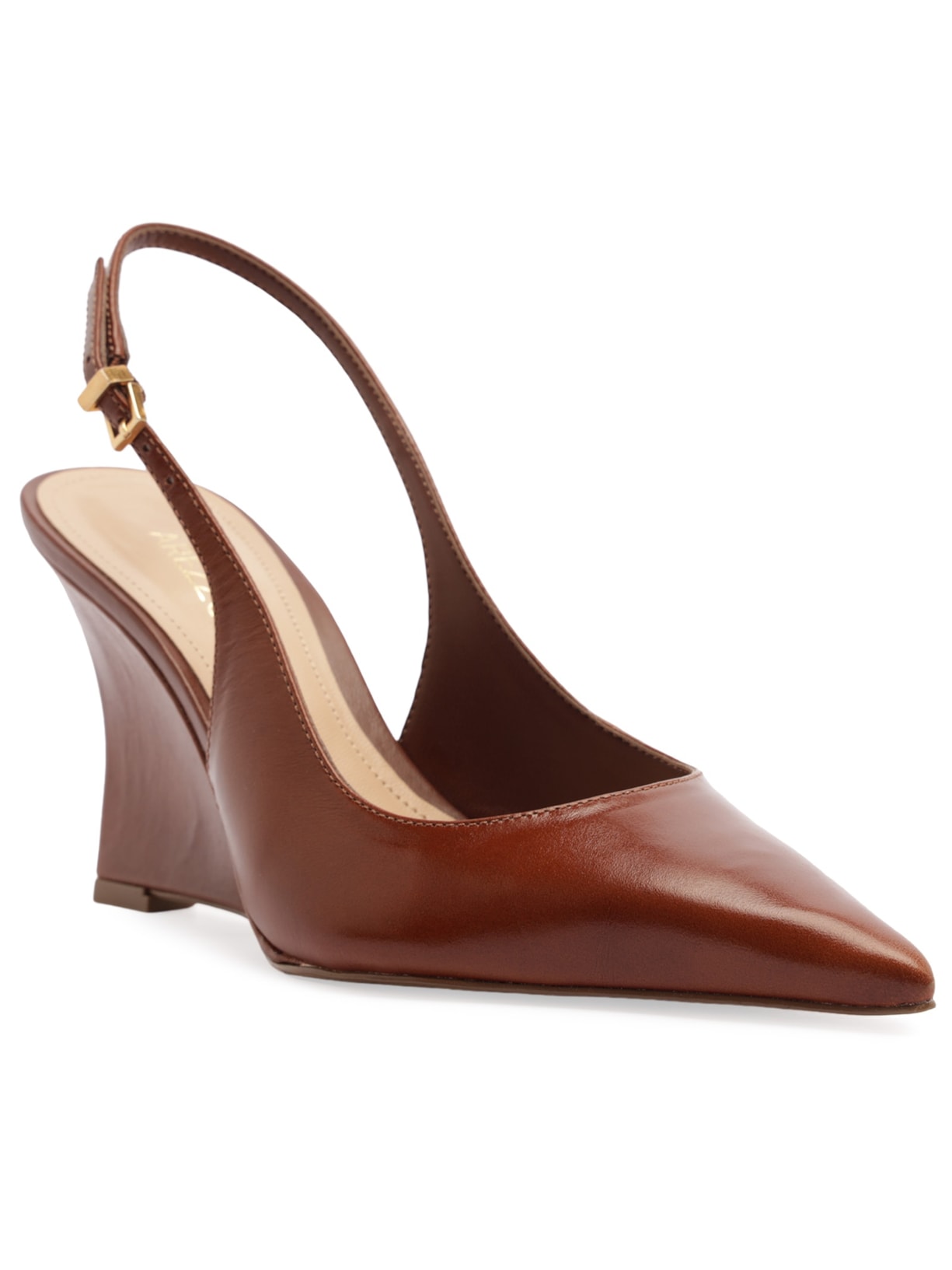 Scarpin Slingback Anabela Couro Salto Alto Marrom Arezzo