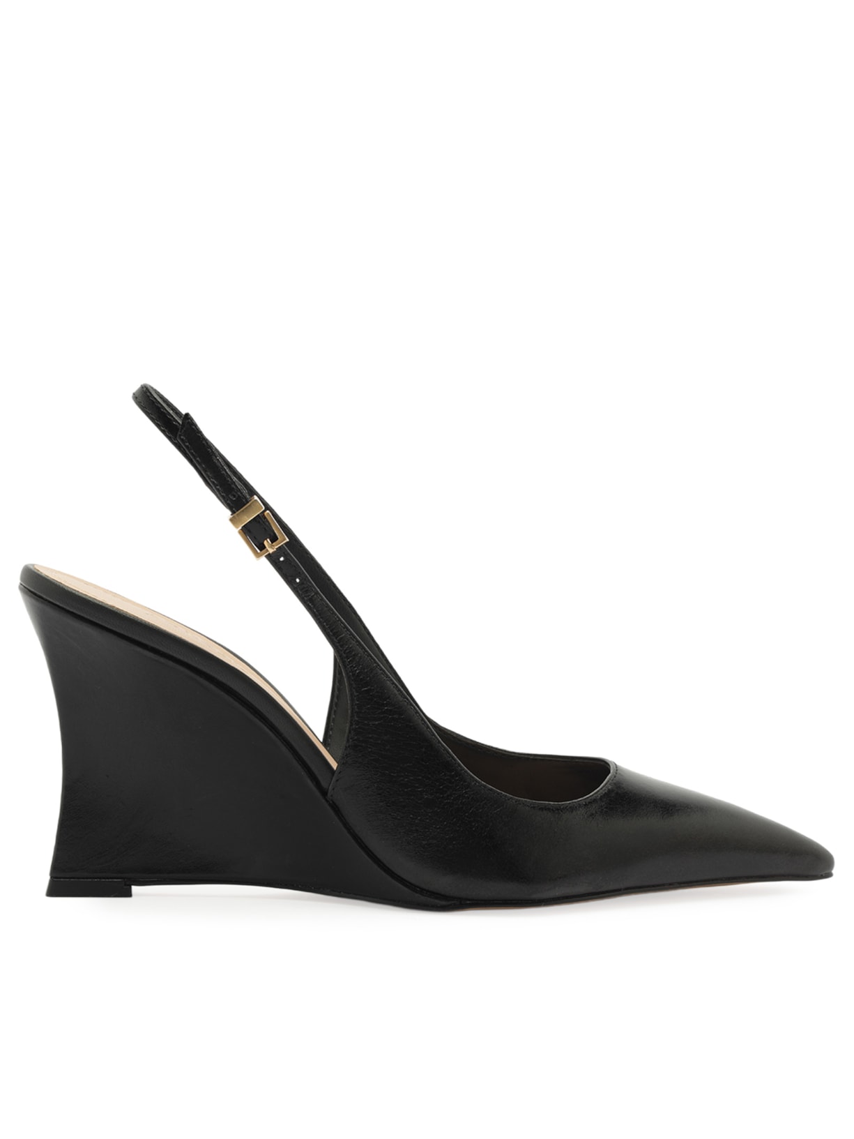 Scarpin Slingback Anabela Couro Salto Alto - Preto