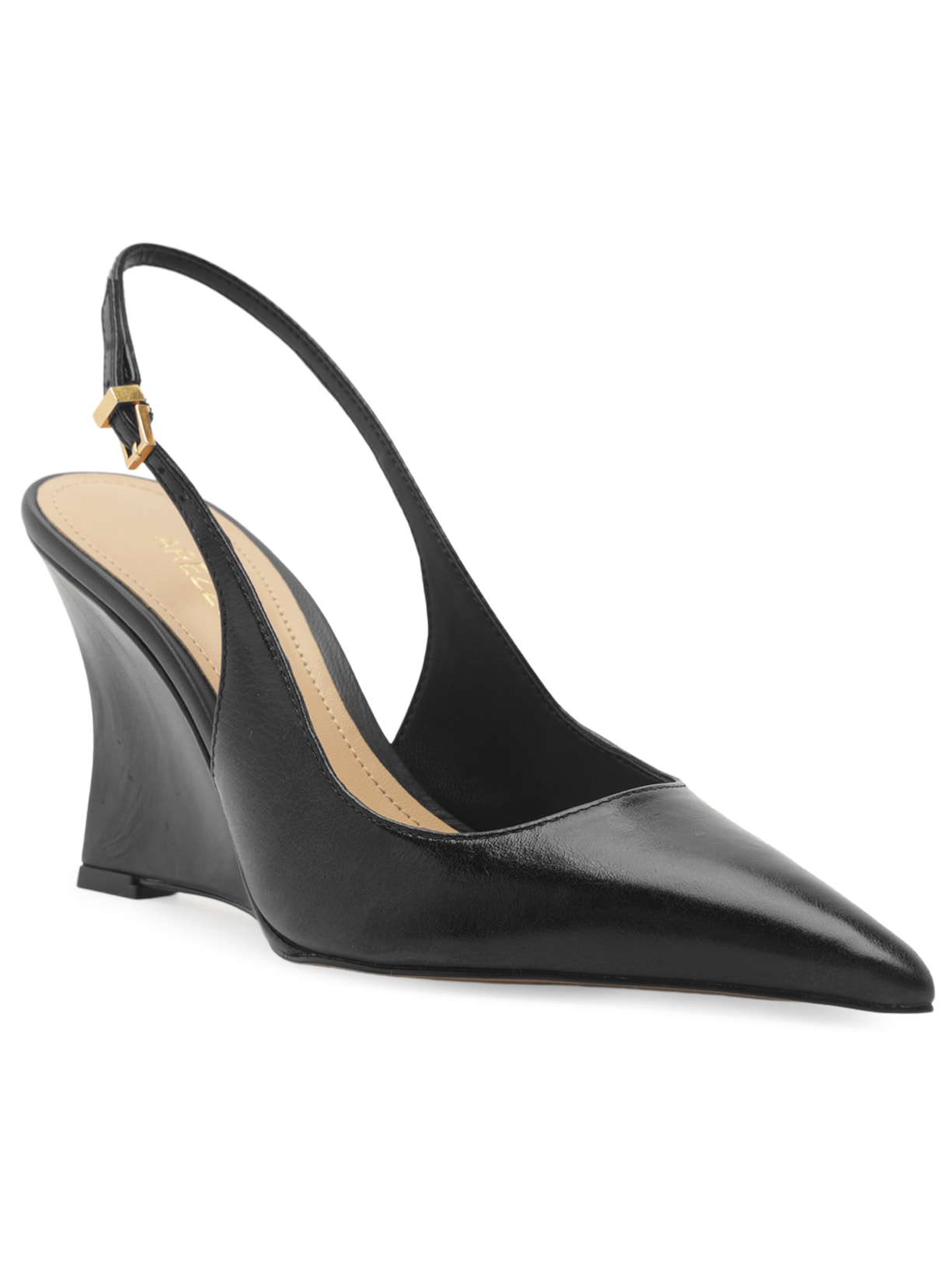 Scarpin Slingback Anabela Couro Salto Alto Preto Arezzo