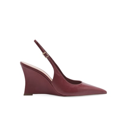 Scarpin Slingback Anabela Couro Salto Alto - Vinho