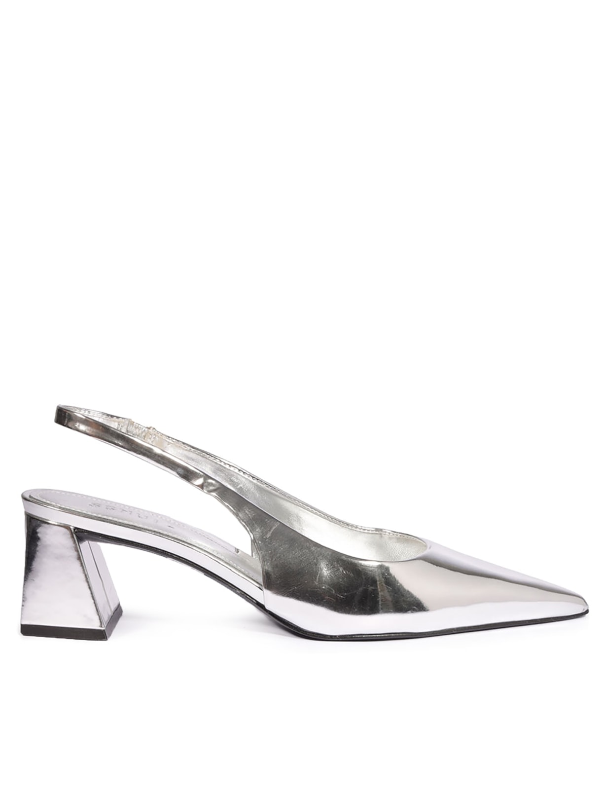 Scarpin Slingback Couro Metalizado Salto Bloco Médio - Prata