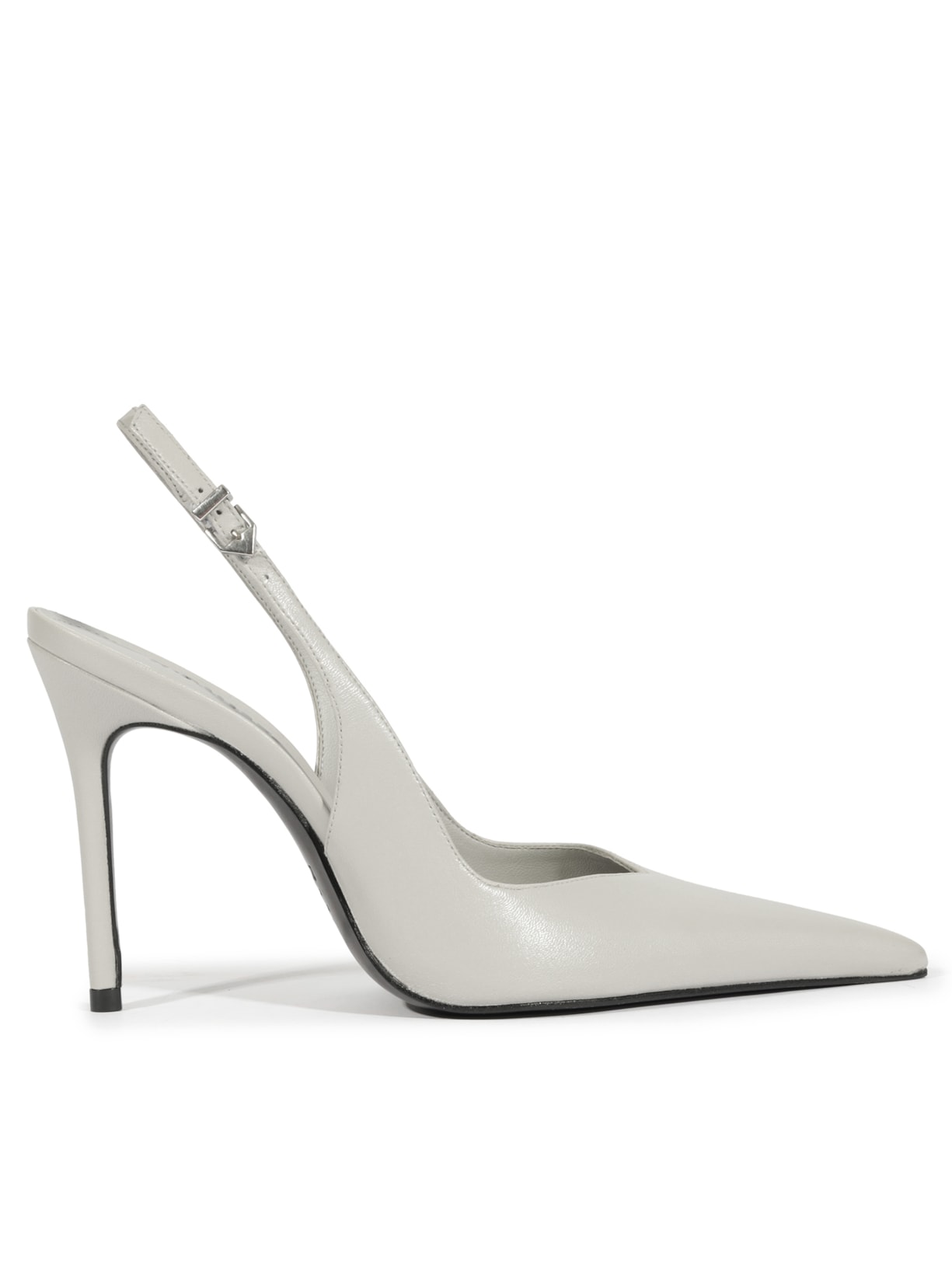 Scarpin Slingback Couro Salto Alto Fino - Cinza