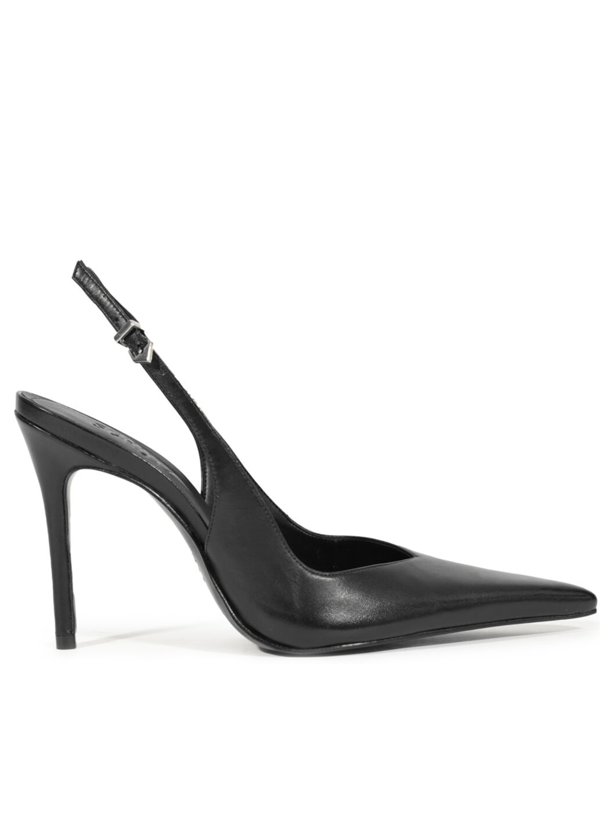 Scarpin Slingback Couro Salto Alto Fino - Preto