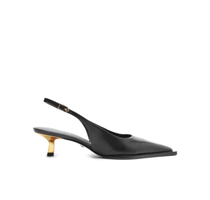 Scarpin Slingback Couro Salto Baixo - Preto