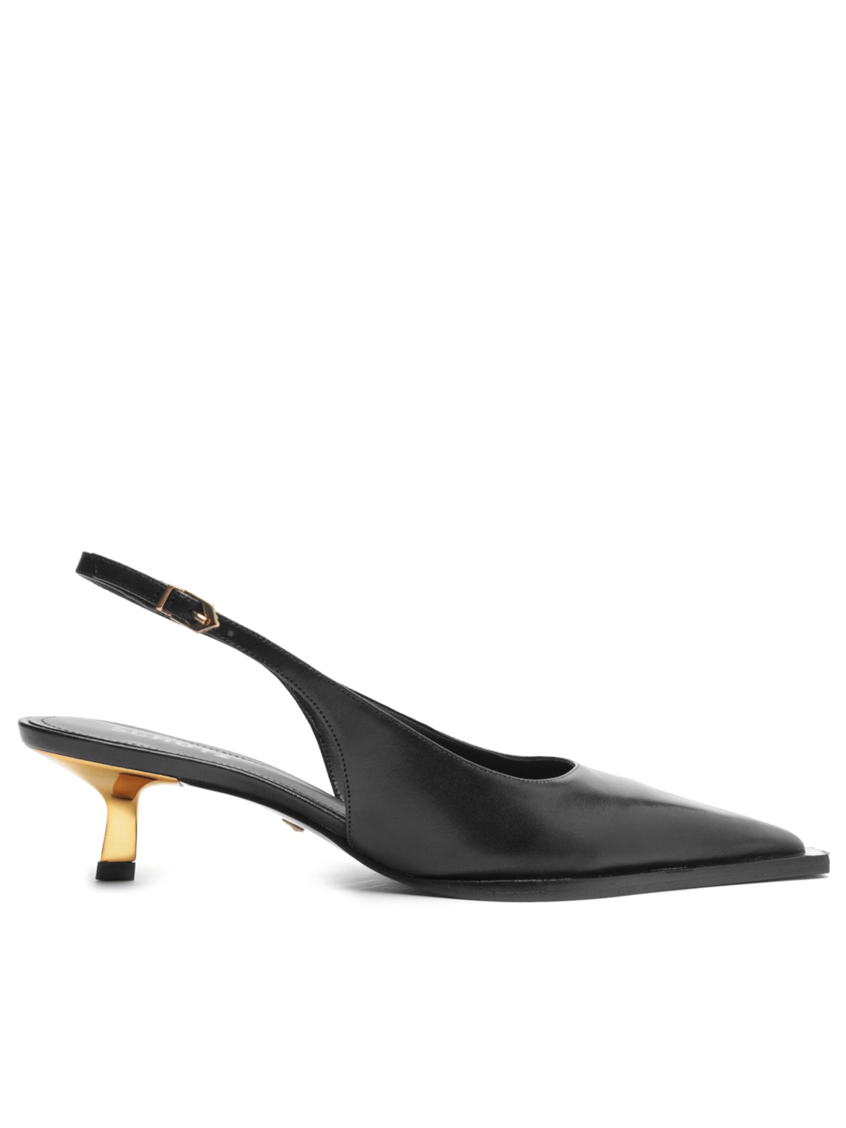 Scarpin Slingback Couro Salto Baixo - Preto