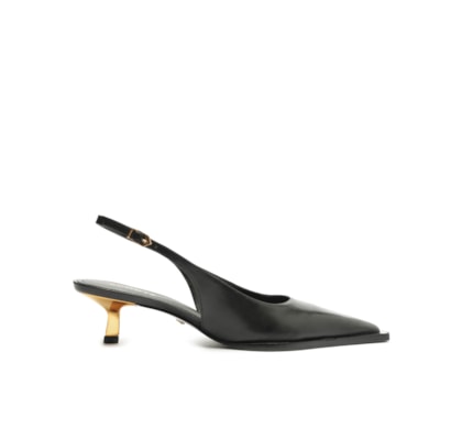 Scarpin Slingback Couro Salto Baixo - Preto