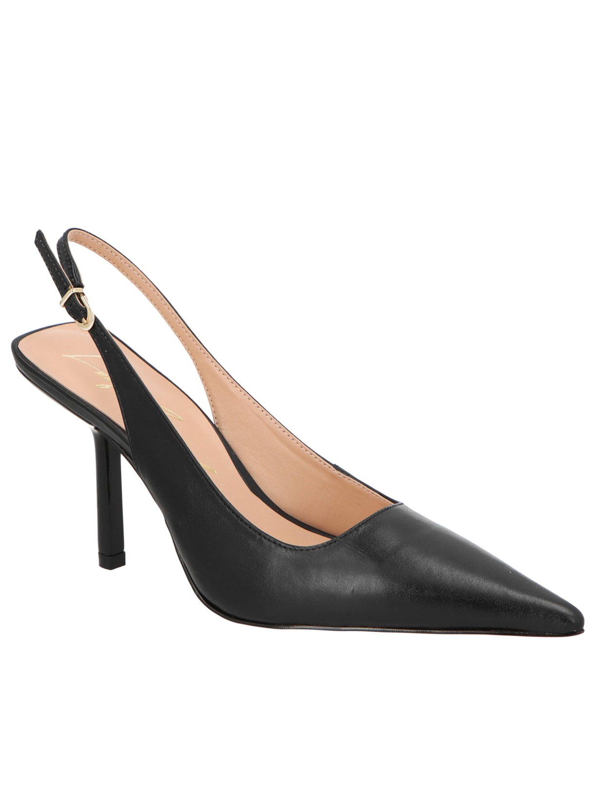 Scarpin Slingback Em Couro Preto Luiza Barcelos