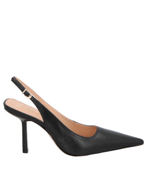 Scarpin Slingback Em Couro - Preto
