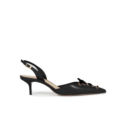 Scarpin Slingback Sabrine Mid Couro - Preto