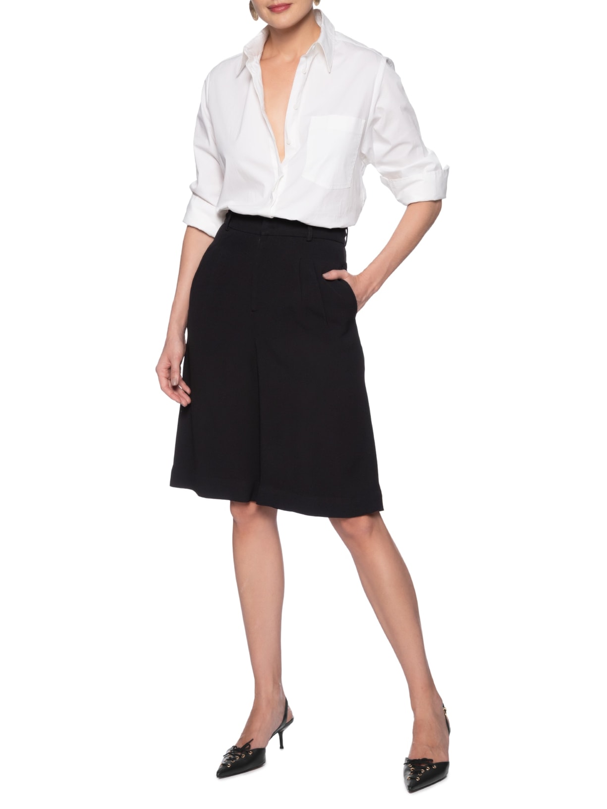 Scarpin Slingback Sabrine Mid Couro Preto Schutz