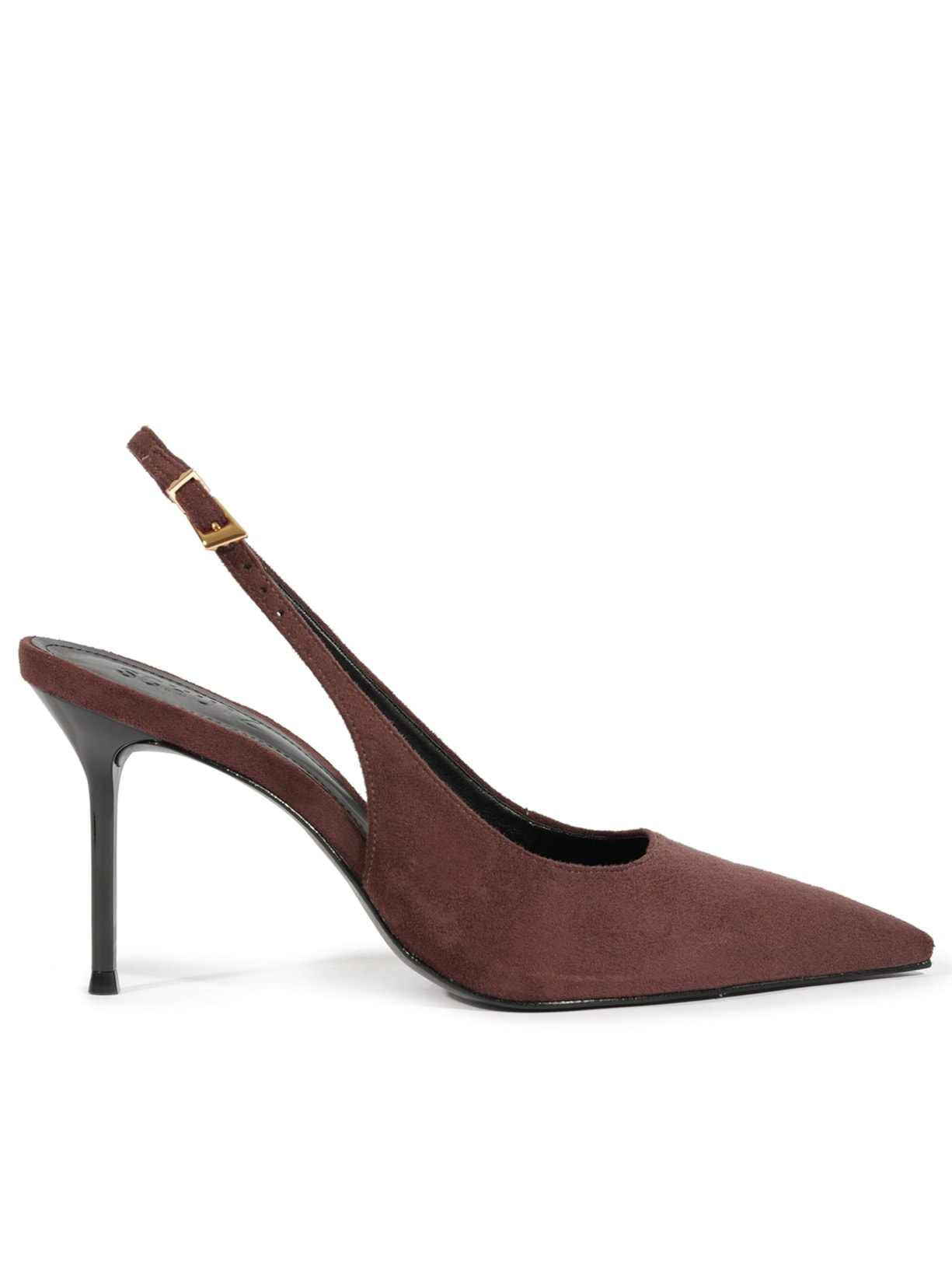 Scarpin Slingback Salto Alto Fino Camurça - Marrom